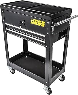 Heavy-Duty Tool Box Cart | 220 LBS Capacity | Uses Four 4� Caster Wheels | Includes 2 Keyes and 6 Drawer Liners | Black with JEGS Logo | 2 Locking Drawers | Sliding Top