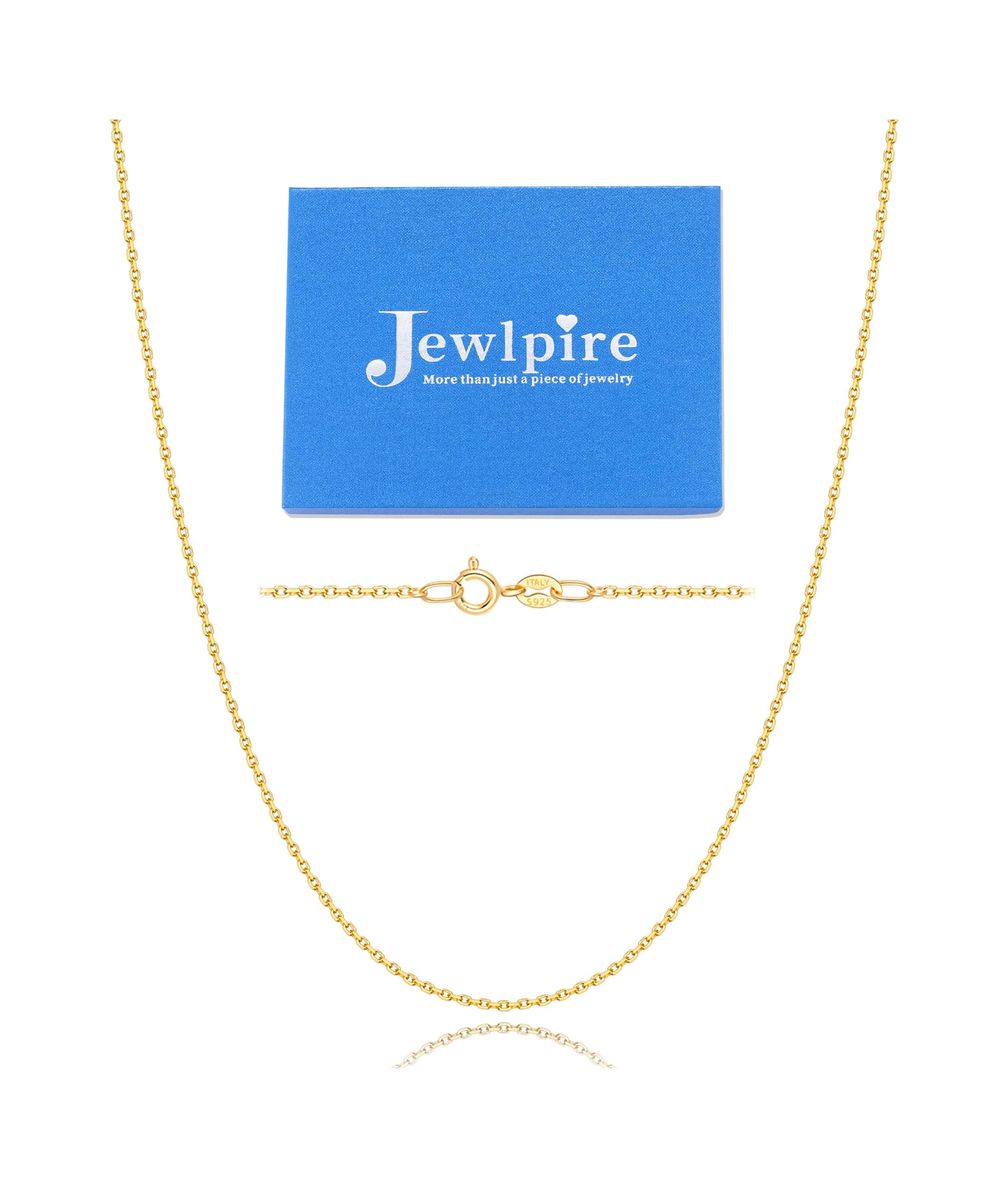 Jewlpire1.1mm Italian Solid 24k Real Gold Over 925 Sterling Silver Chain Necklace for Women, Thin Cable Chain Shiny & Lightweight & Sturdy Women's Chain Necklaces, 16 18 20 22 24 Inch