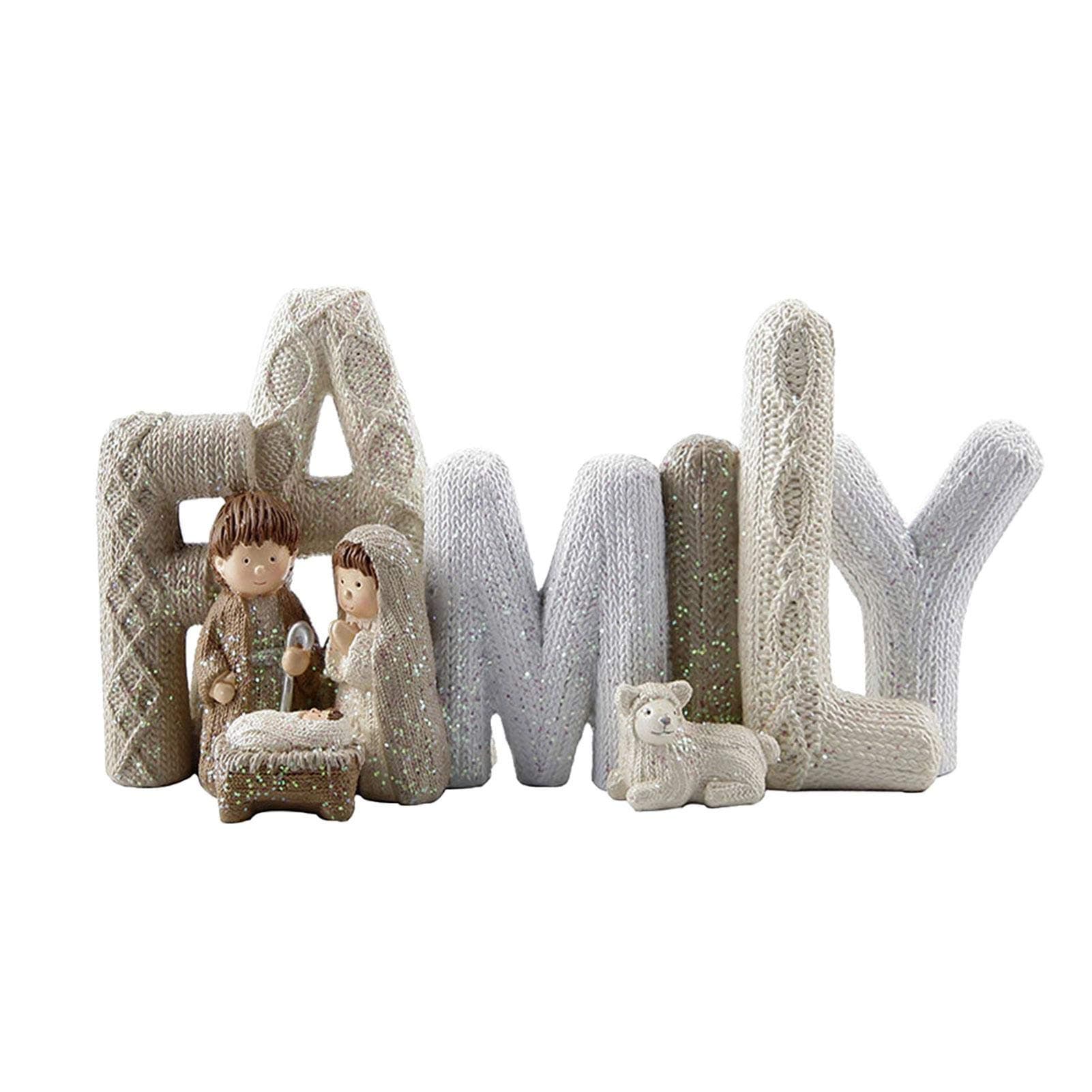 Tebinzi Christmas Real Life Nativity Scene,Christmas Nativity Set,Love/Family, Holy Family Nativity With Lamb,Nativity Set Holy Family Nativity Scene Figurine Beautiful English Letter Decoration