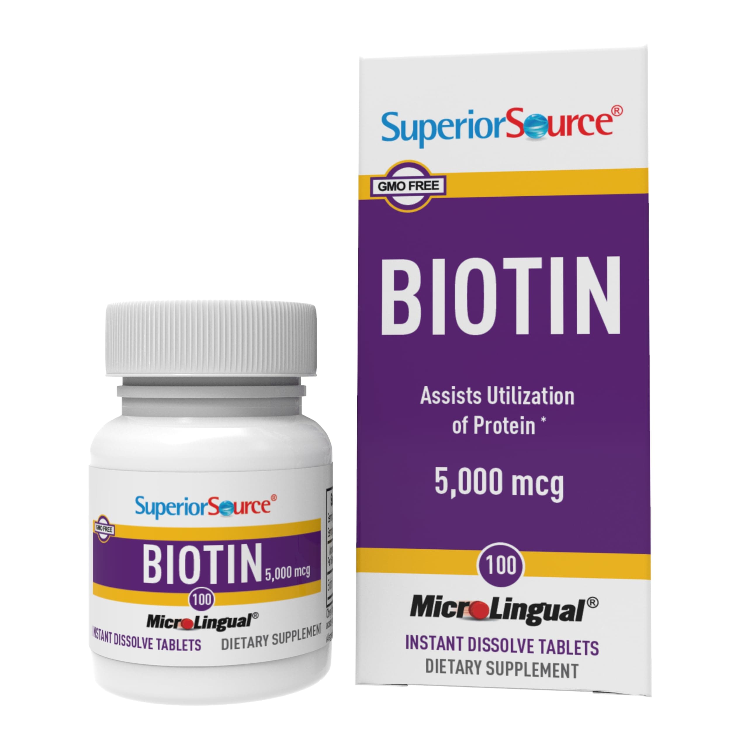 Biotin 5000 mcg - Daily Supplement Supports Hair Health & Growth - Natural Biotin Supplement Aids Healthy Nails & Skin - 100 Sublingual Dissolving Tablets