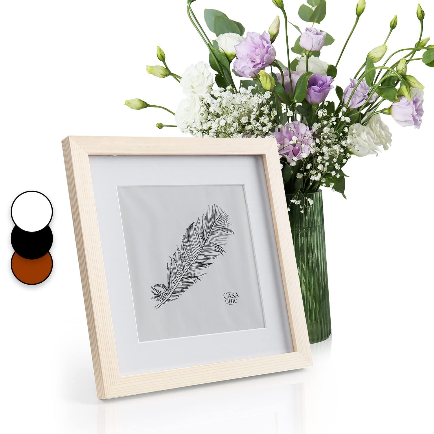 Casa Chic Square Picture Frames, 28x28 cm Photo Frame, Standing/Wall Mounted Photo Frames For Home & Office, Vertical/Horizontal Display, Real Glass & Wood, Passepartout Poster Frame, Picture Frame