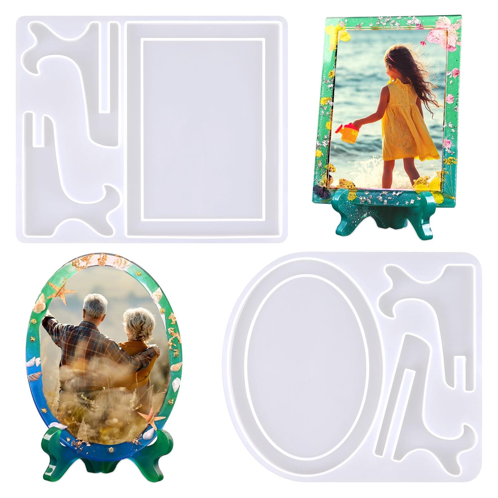 Resin Mold for Photo Frame, Picture Frame Molds with Stand Holder, Rectangle & Oval Epoxy Molds for Resin Casting, DIY Personalized Photo Frame for Handmade Gifts Home Table Decor( 2 Set )