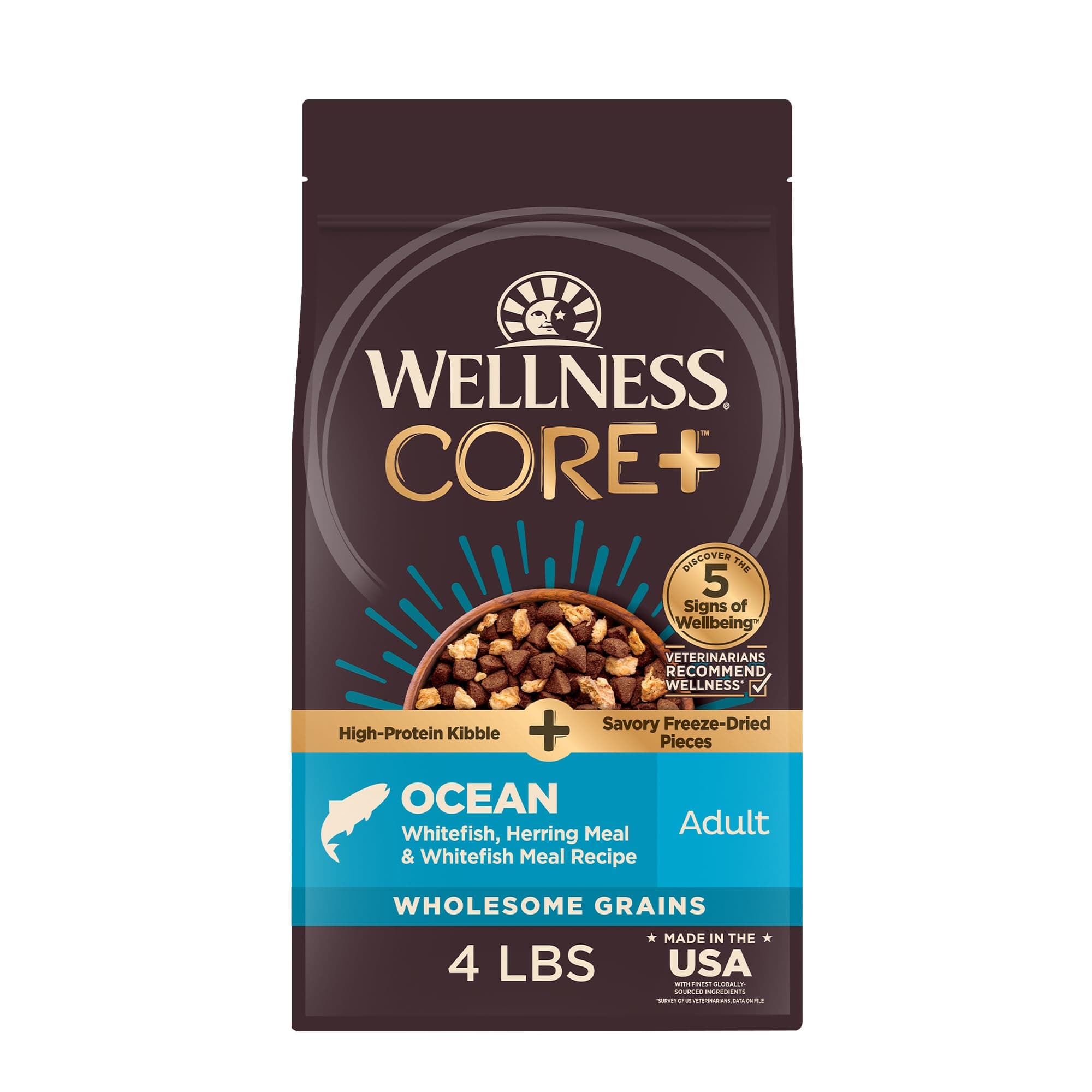 Wellness CORE RawRev Wholesome Grains Dry Dog Food, Ocean Recipe, 4 Pound Bag