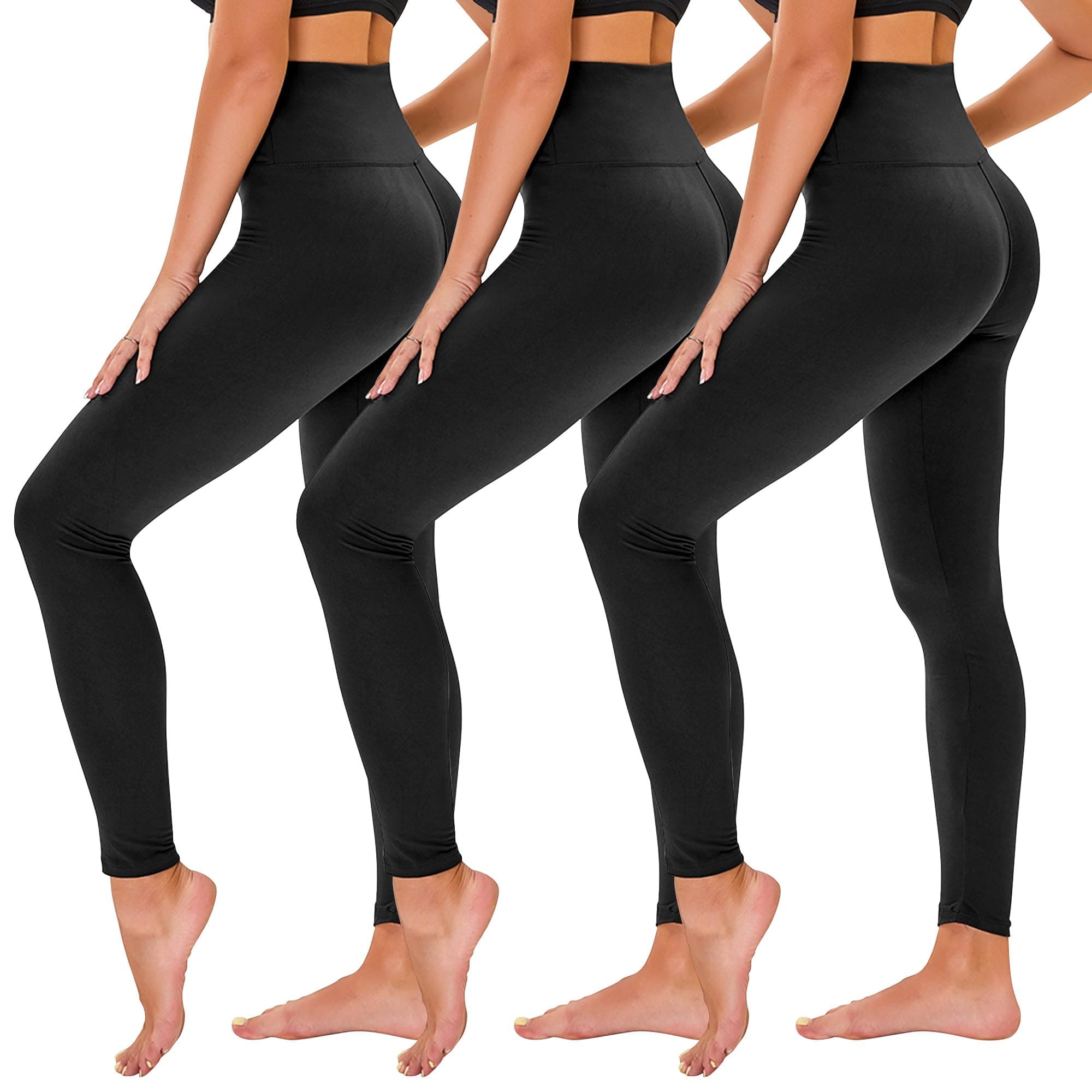 3 Pack Leggings for Women - Black Tummy Control High Waisted Soft Yoga Pants for Workout Gym Running with Pockets