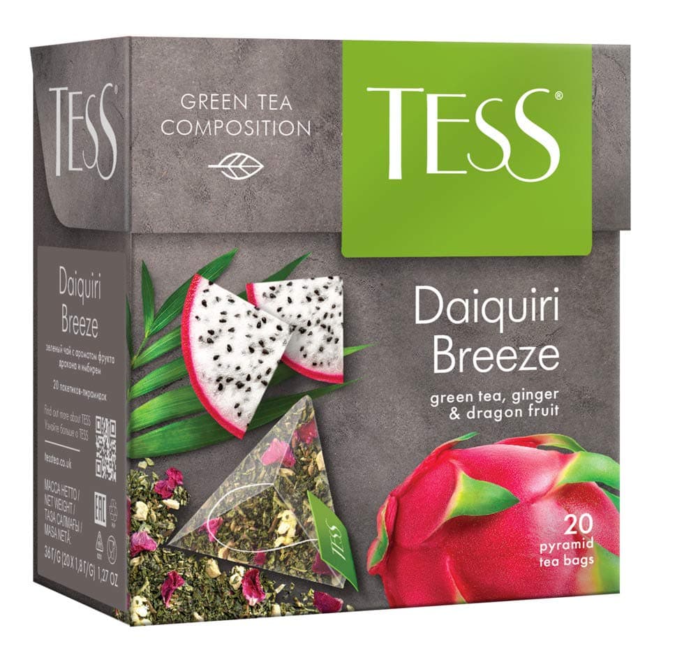 Tess Green tea daiquiri breeze ginger and dragon fruit Beverages Grocery Gourmet Food [20 pyramids of tea bags in 1 PACK]