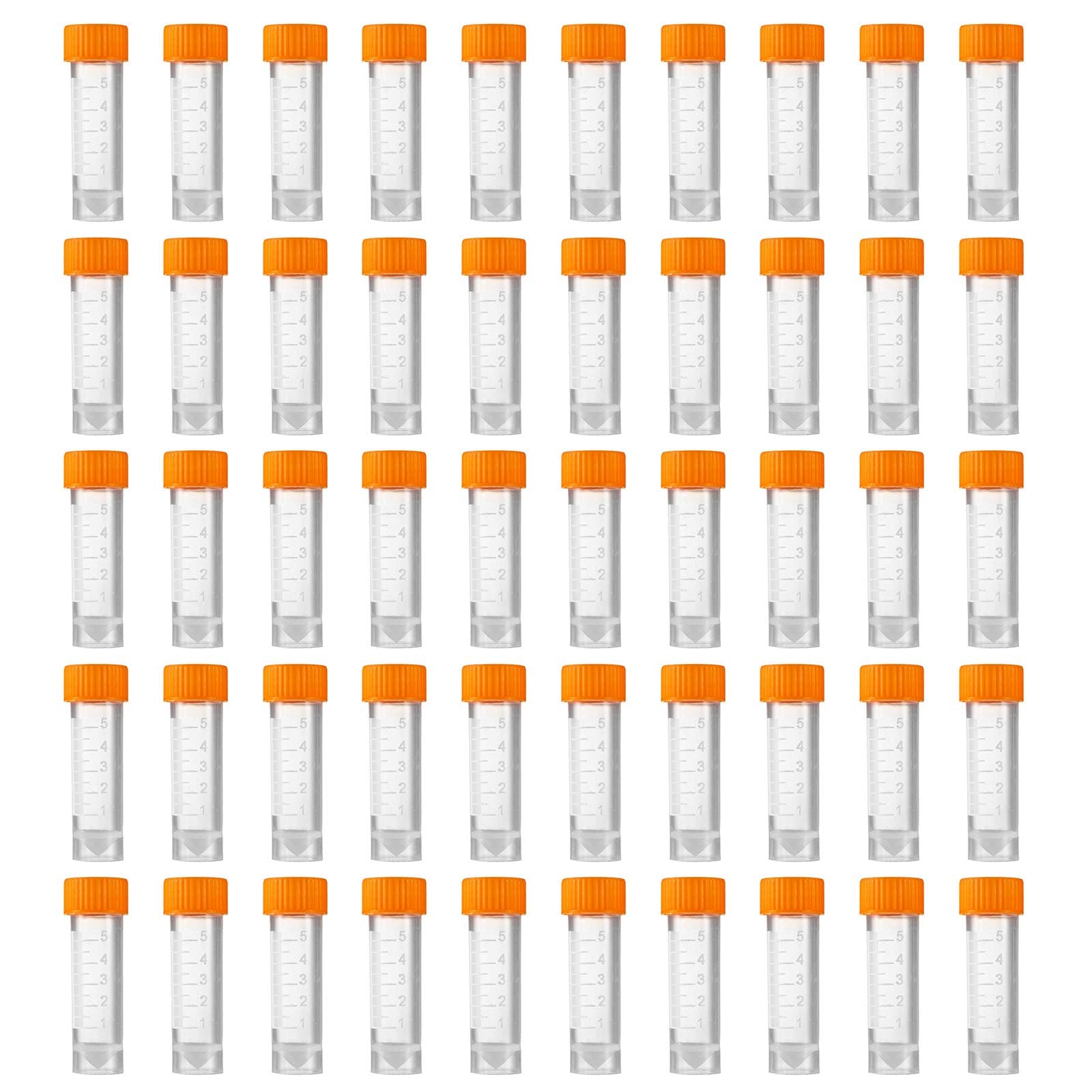 Eowpower 50pcs 5ml Flat Bottom Plastic Graduated Vial Storage Container Test Tubes with Screw Caps