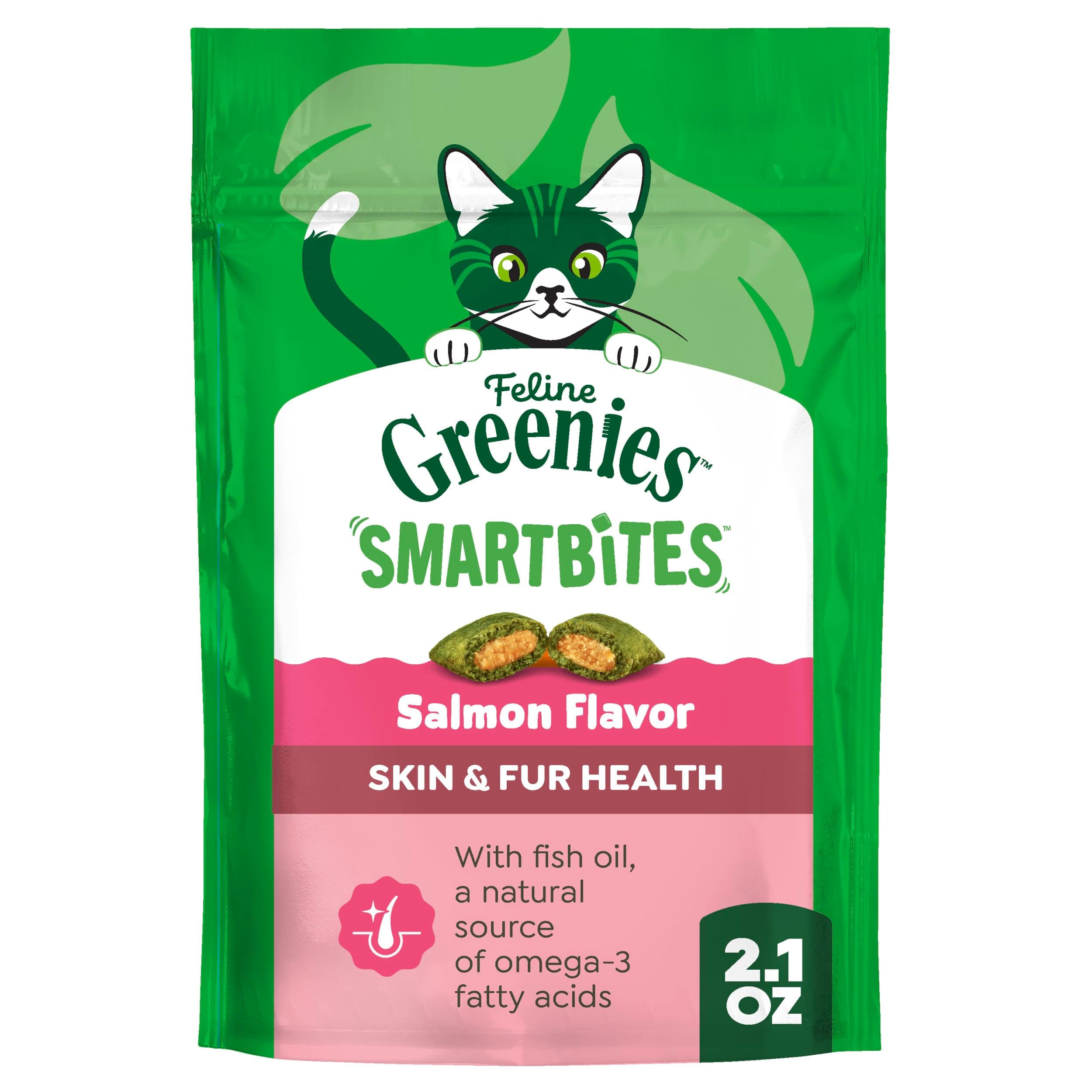 Feline Smartbites Skin & Fur Crunchy and Soft Cat Treats, Salmon Flavor, 2.1 oz. Pack