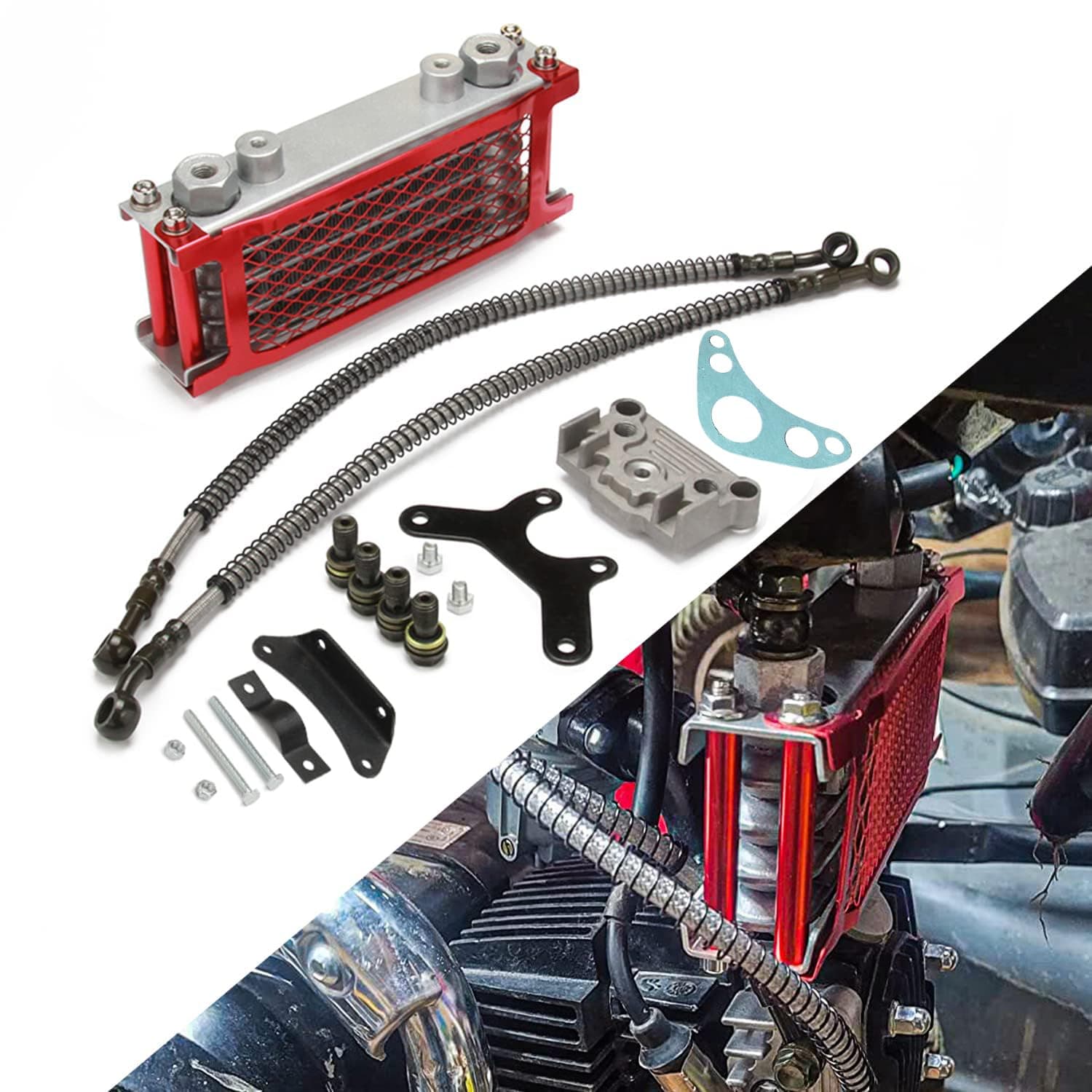 Motorcycle Oil Cooler Cooling Radiator Engine Kit Universal for CRF XR KLX 50 70 90 110 125 140cc SSR Taotao Coolster Kayo Apollo Dirt Pit Bike ATV Red