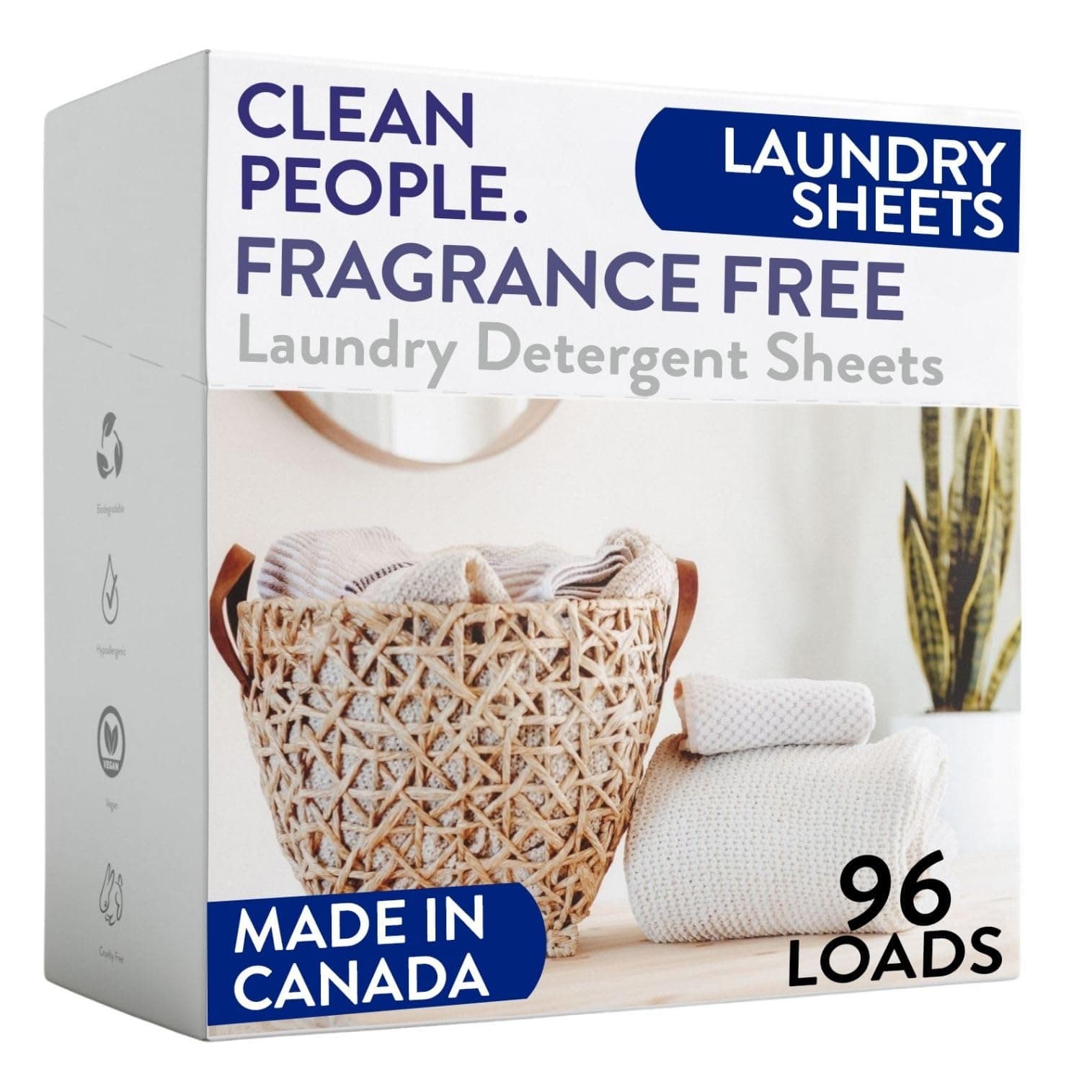 Fragrance Free Laundry Detergent Sheets - Laundry Soap - Ultra Concentrated, Recyclable Packaging, Stain Fighting - Fragrance Free, 96 Pack