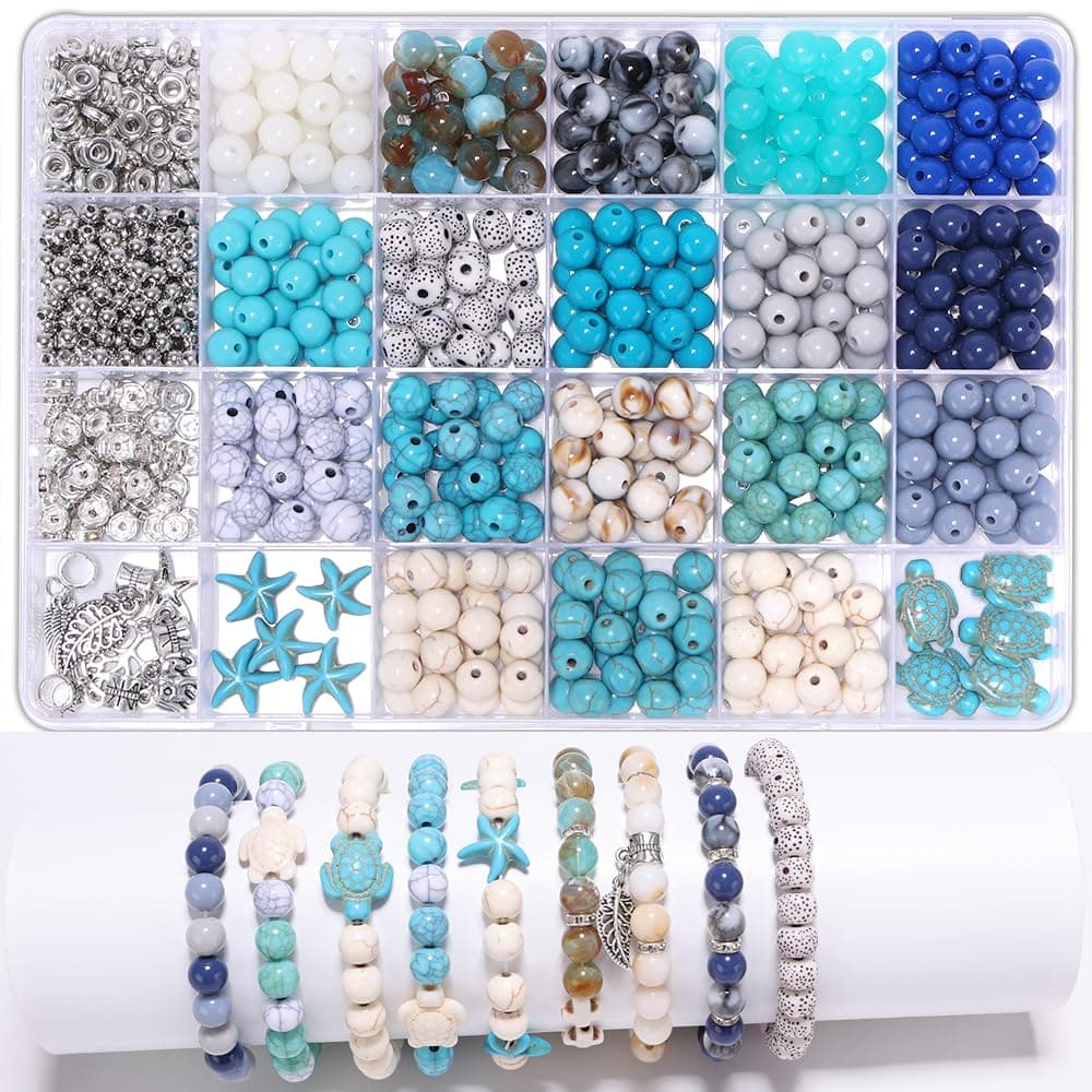 Blue Ocean Series Colorful Crystal Beads for Bracelet - Create Your Own Beach-Themed Jewelry with Turtle, Shells, Starfish Accents - Perfect Craft Supplies Friendship Gift