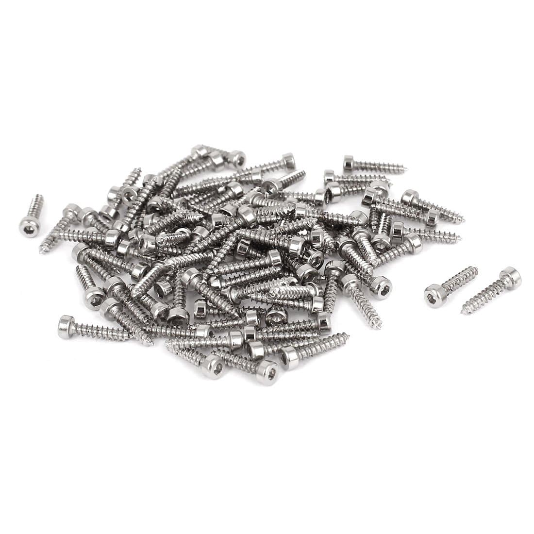uxcell M2 Hex Socket Head Cap Self-Tapping Screw, 100Pcs M2x10mm 304 Stainless Steel, Hexagon Socket Head Tapping Screws, Hex Drive, Self Tapping Point - Silver