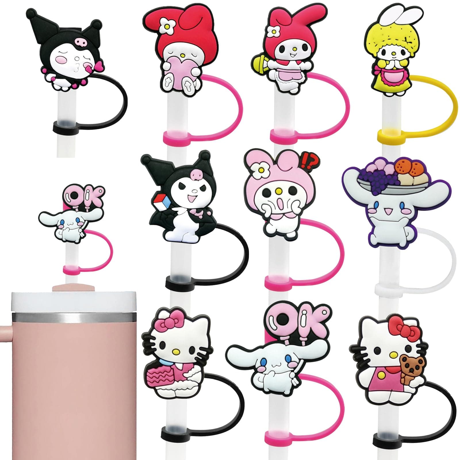 Straw Cover Cap for Stanley Cup 10mm Reusable Straw Topper for Stanley 30 & 40oz Tumbler Straw Tip Cover for Stanley Cup Accessories (10mm, Kawaii)