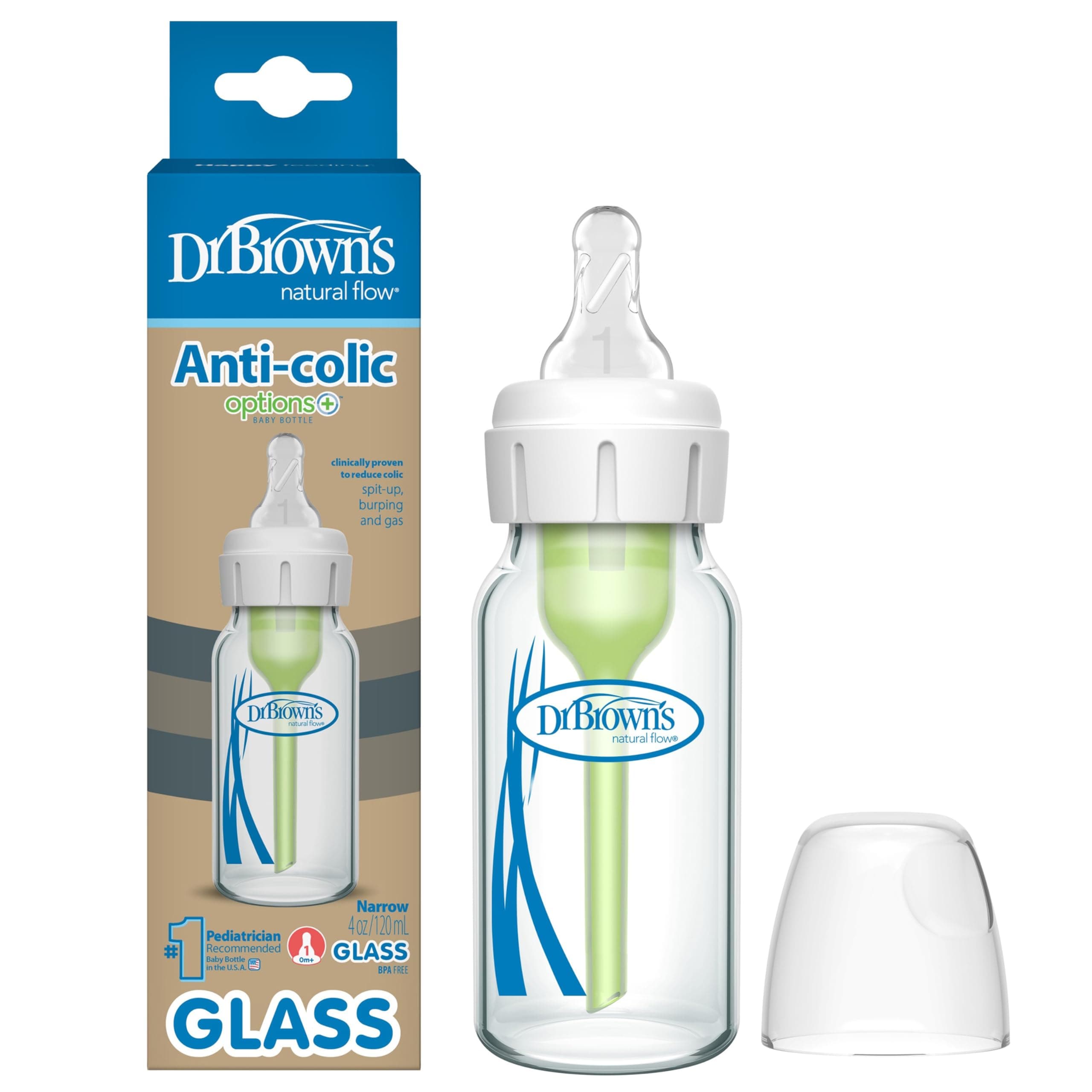 Dr. Brown's Natural Flow Options+ Narrow Glass Baby Bottle 4oz