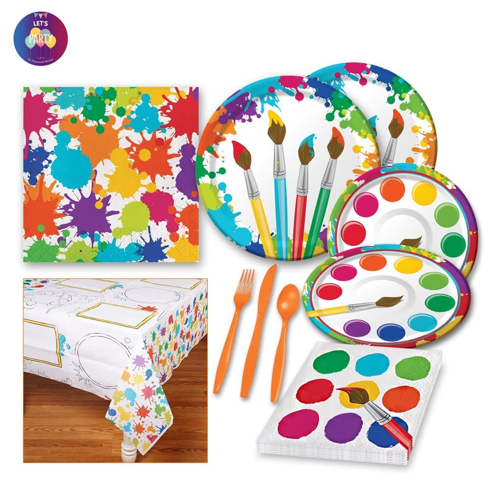 Paint Party Supplies - Little Artist Party Supplies - Painting Art Themed Birthday for 8 Guests includes Dinner Plates Dessert Plates Napkins Tablecover and Cutleries