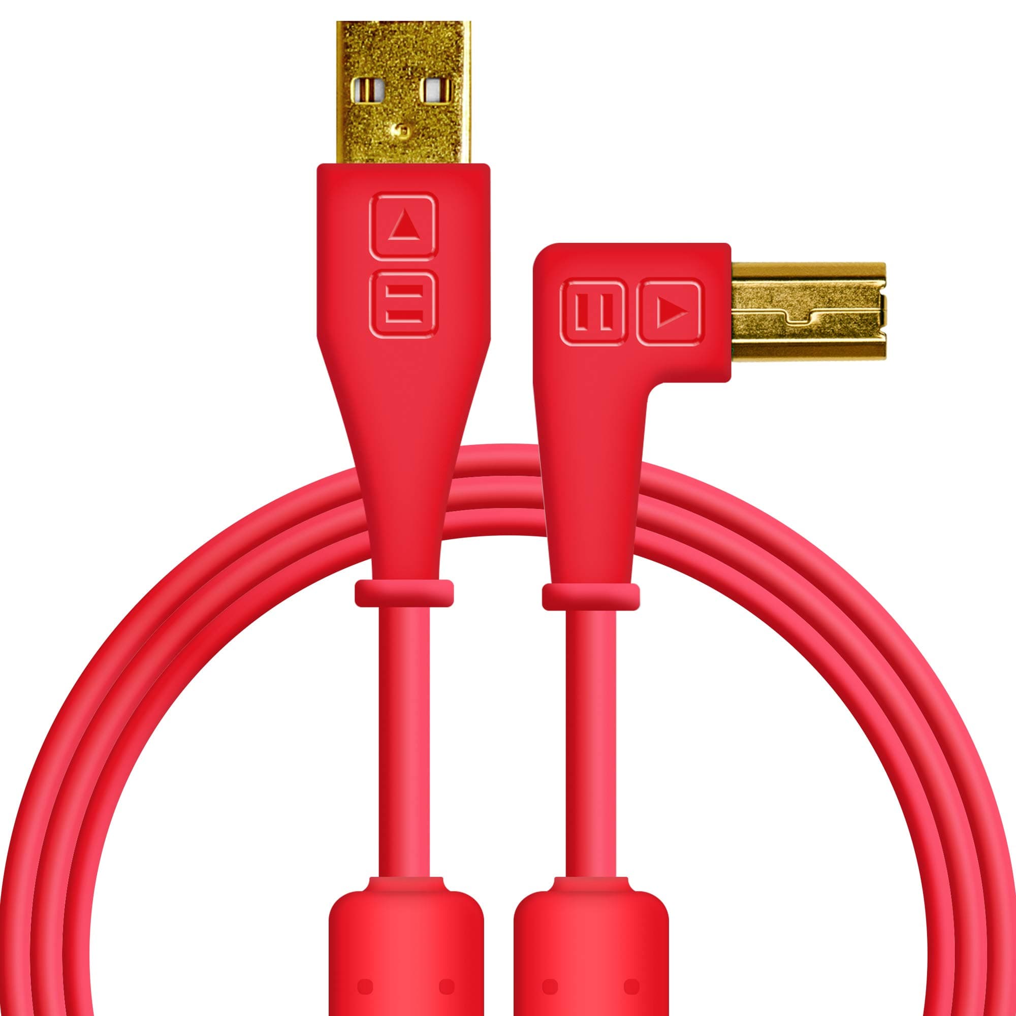 DJ TechTools Chroma Cables Right-Angled USB-A to USB-B Cable | 1.5m / 5 ft | Audio Optimized | Shielded from Interference | Cable Tie (Red)