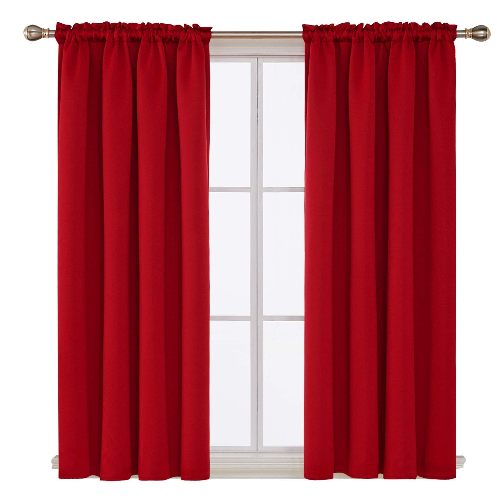 Deconovo Blackout Christmas Curtains, Thermal Insulated Rod Pocket Window Drapes, Noise Reducing, Oeko-TEX Certified, Room Darkening Curtains for Bedroom/Living Room, 2 Panels, Red, 42W x 45L