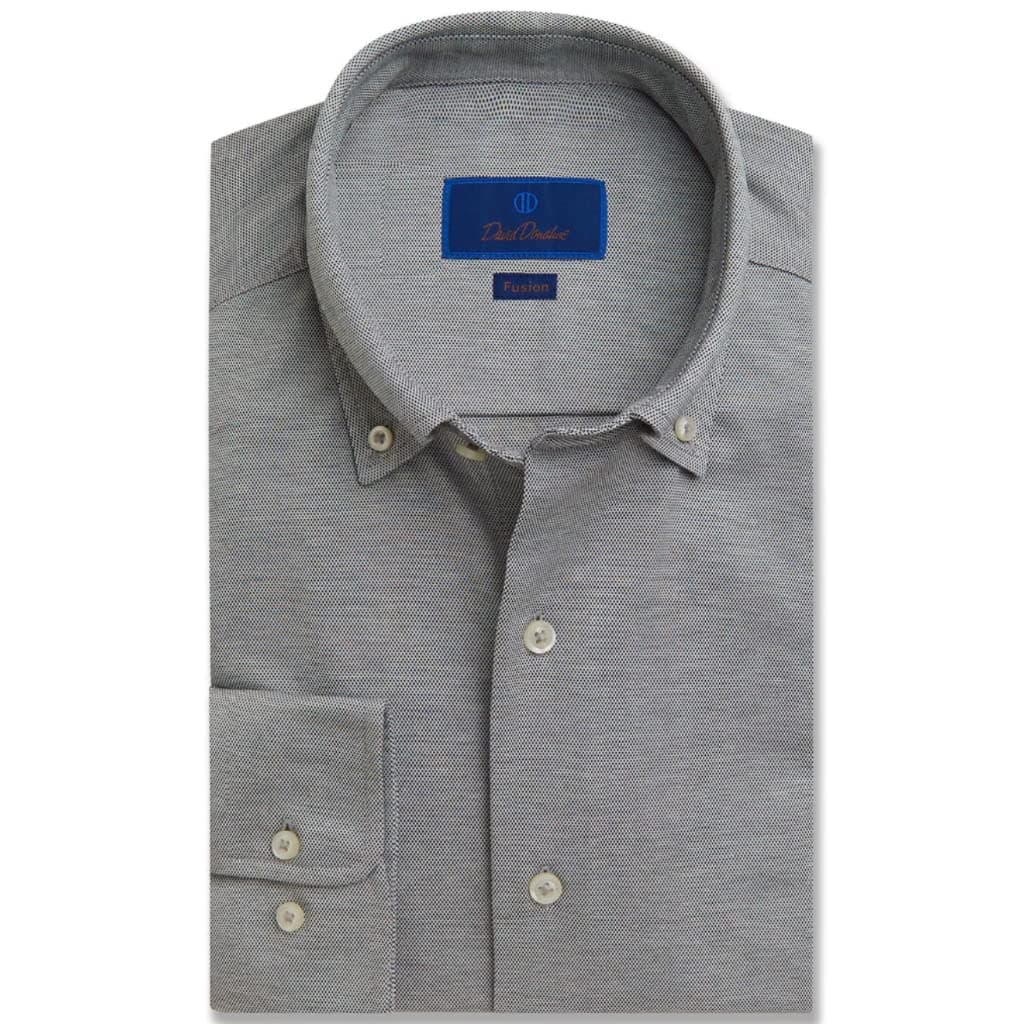 Men's Trim Fit Long Sleeve Cotton Textured Dobby Weave French Placket Dress Shirt, Black, X-Large (17.5" Neck)