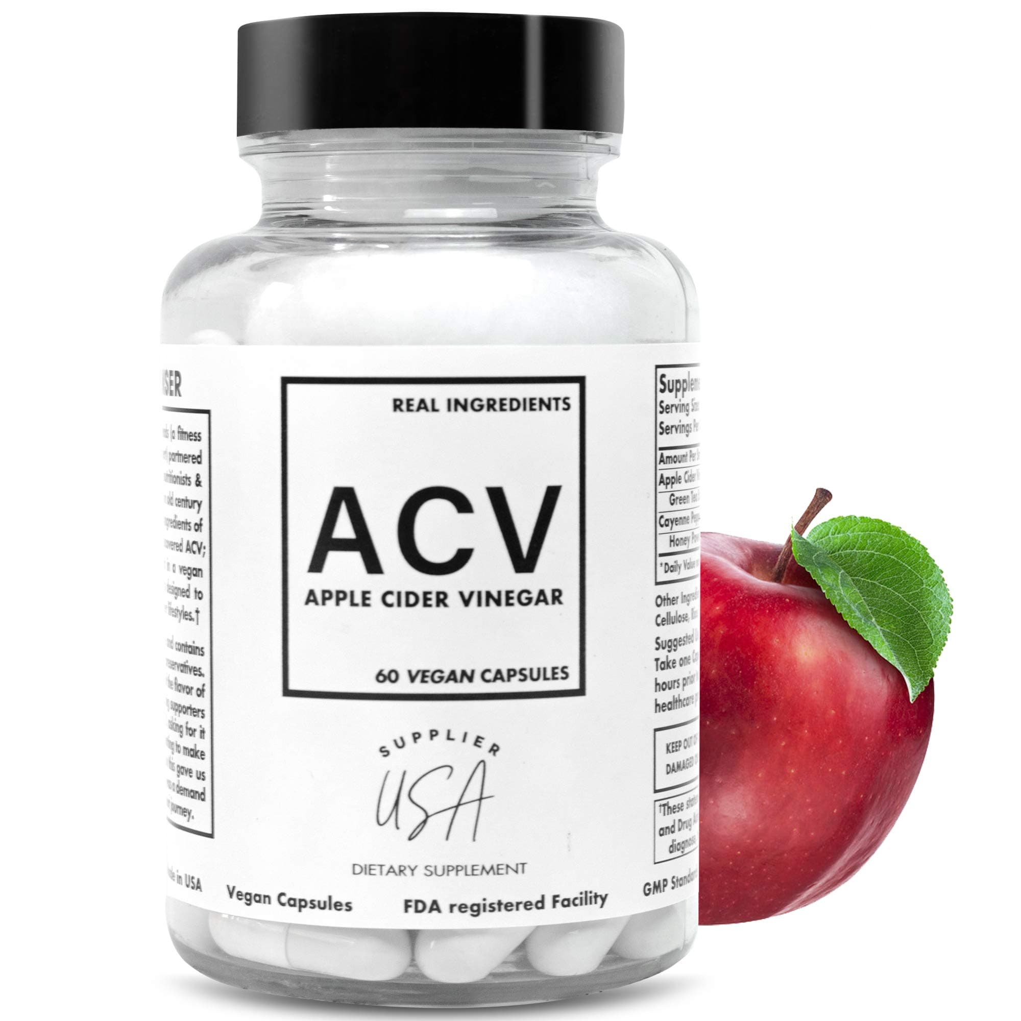 ACV Apple Cider Vinegar Capsules - Natural Powerful 500mg Premium-Non-GMO Vegetarian Cider Capsules, Made in USA FDA Facility - 60 Capsules