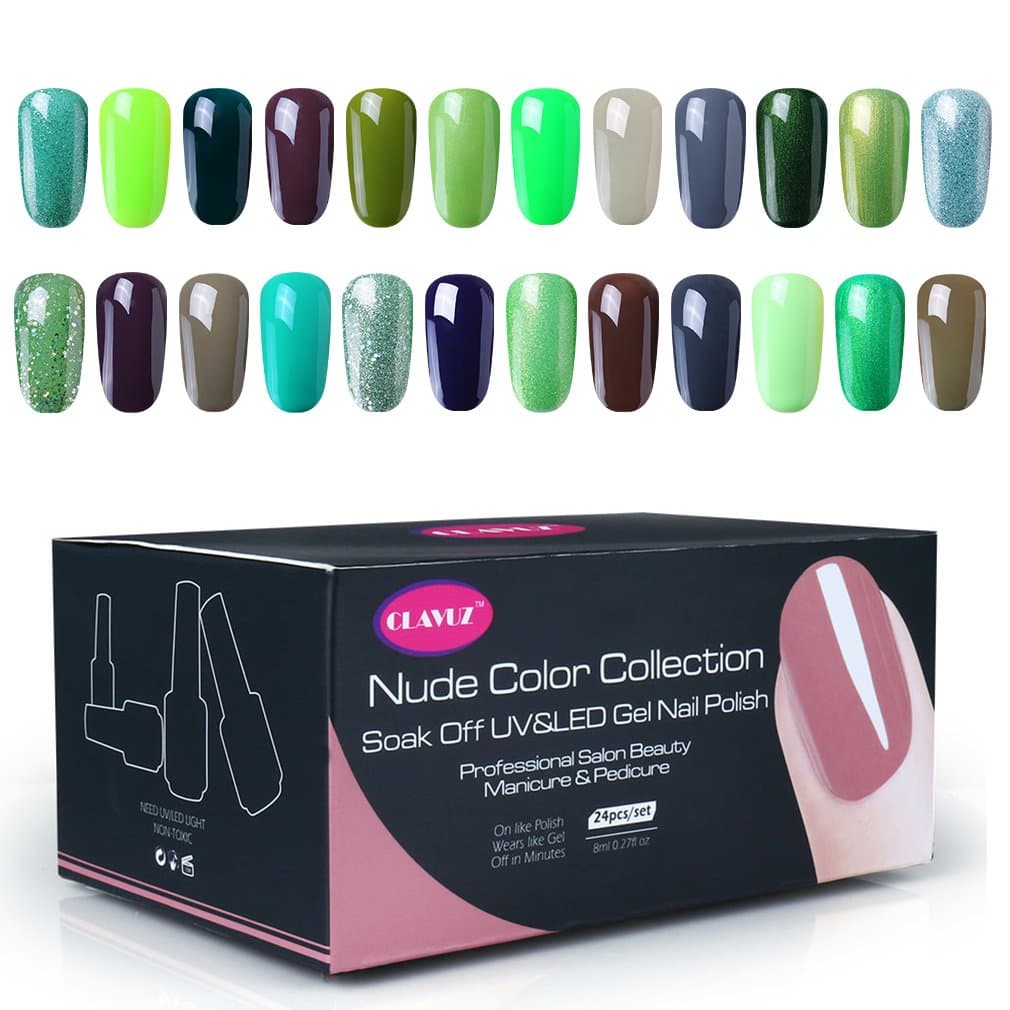 Gel Nail Polish Kit 24PCS Soak Off UV Gel Varnish Green Shamrock Decor Salon Beauty New Starter Set