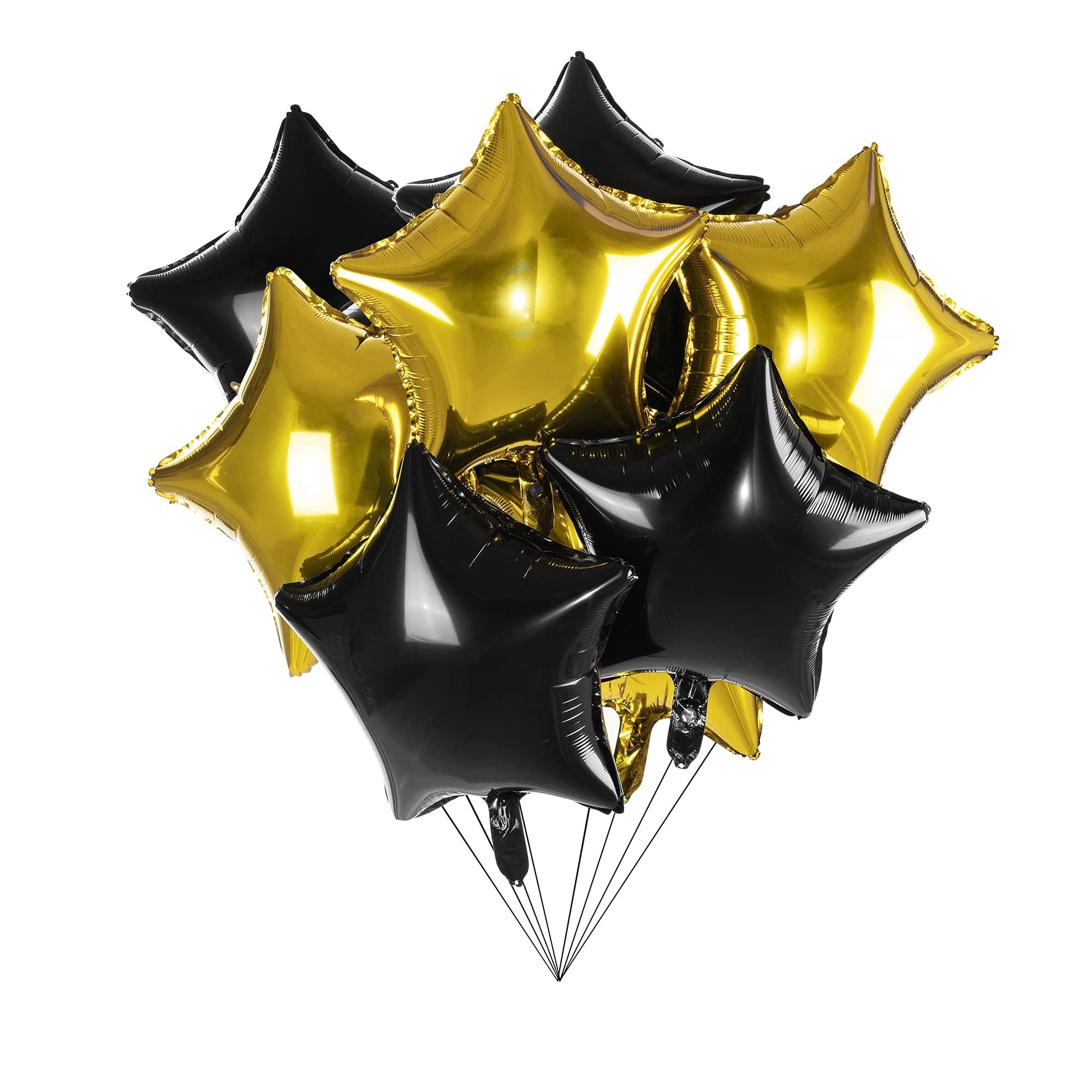 18" Black Gold Big Balloons Star Foil Mylar Helium Balloons for Party Decorations, Pack of 20