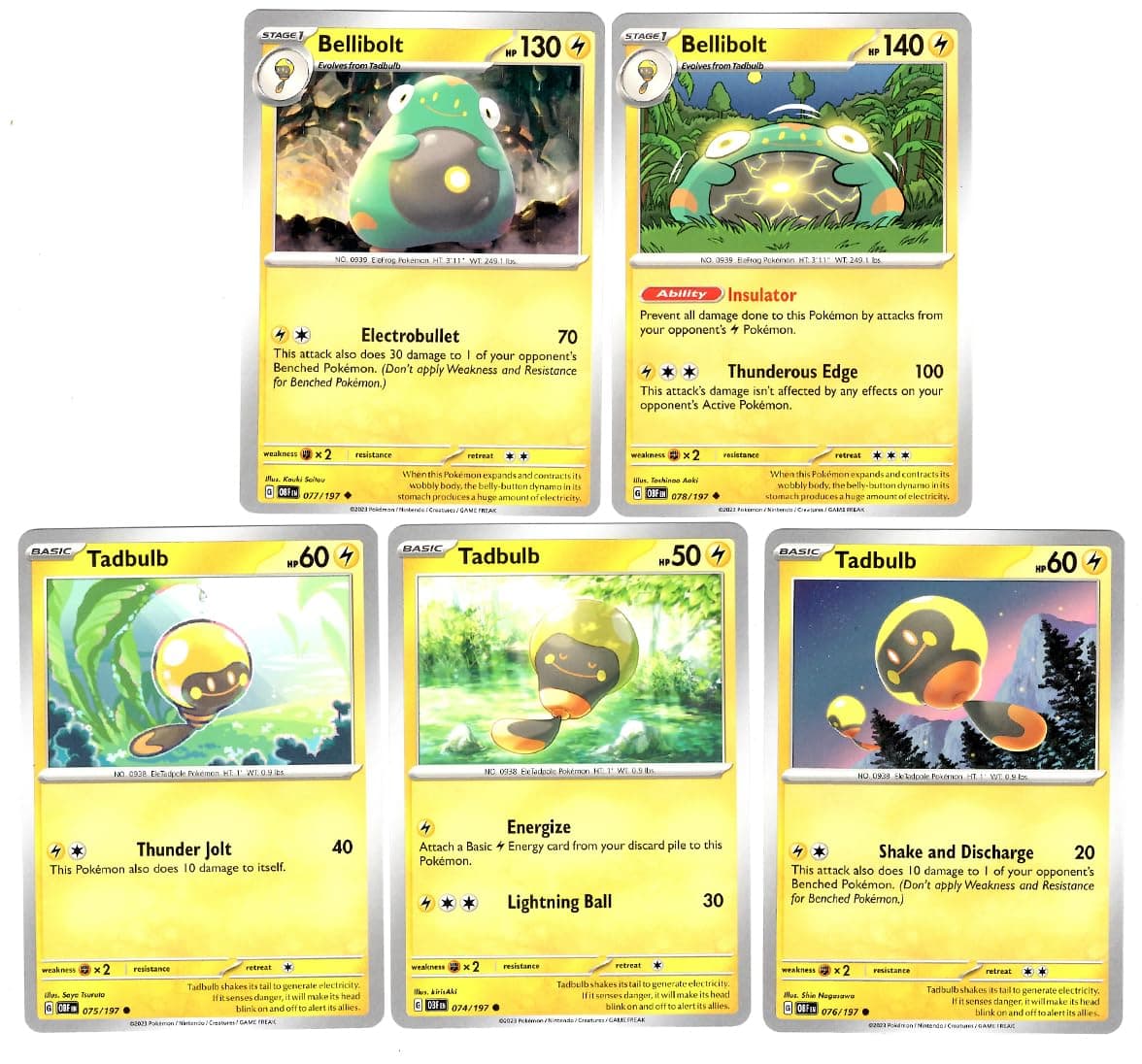 Pokemon Bellibolt 078/197-077/197 - Obsidian Flames - Evolution 5 Card Lot