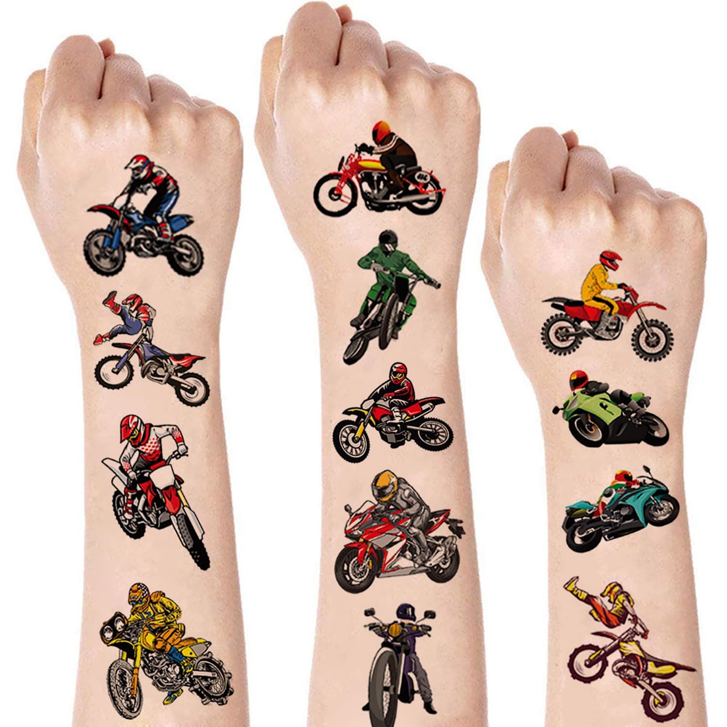 8 Sheets Dirt Bike Temporary Tattoos Stickers, Dirt Bike Birthday Party Supplies Racing Motocross Party Decorations Motorcycle Party Fake Tattoos Dirtbike Party Favors Gifts Goodie Bag Fillers