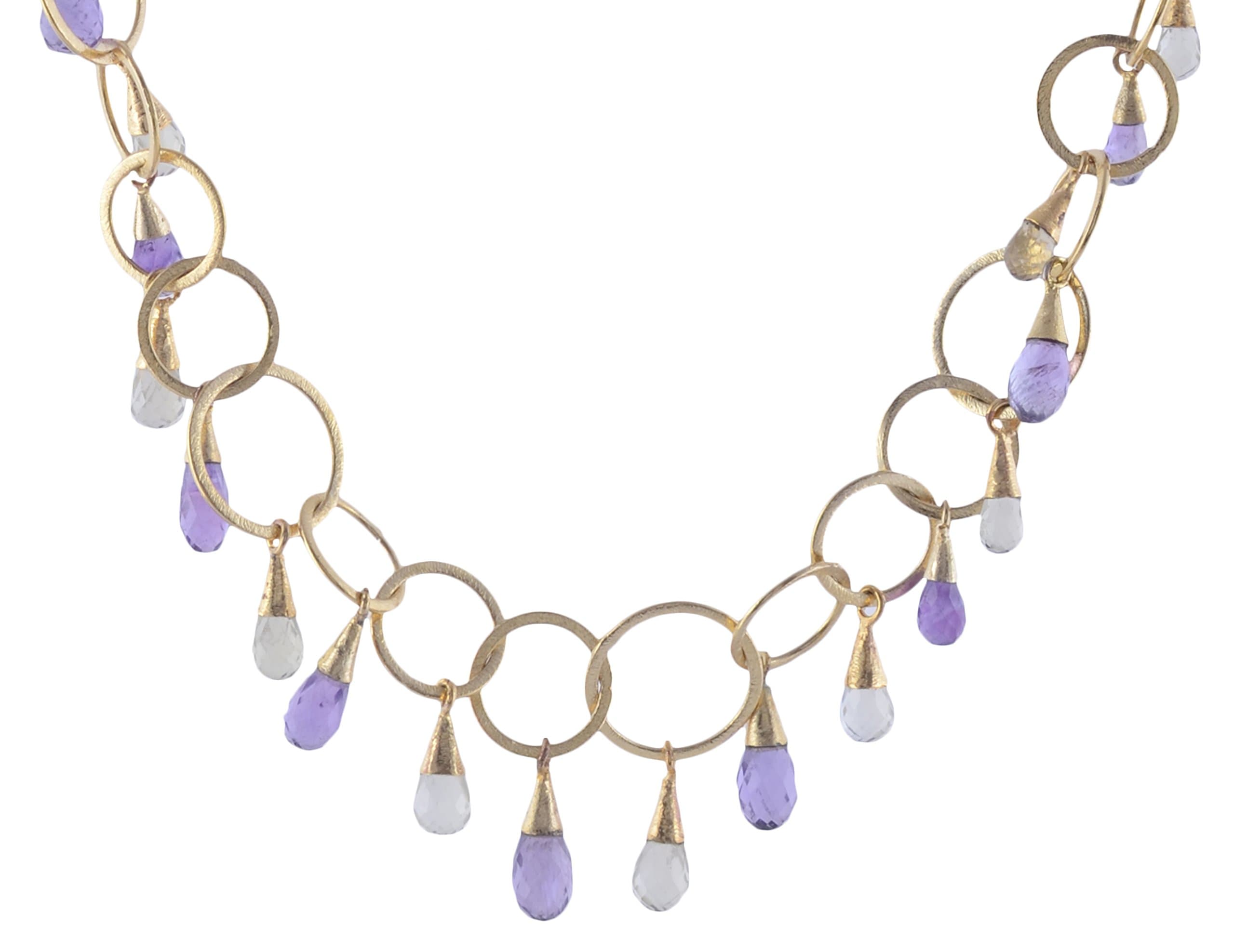 LindasJewelryStuffGold Plated Natural amethyst Ring Style Strand Necklace for Women (LJS38)