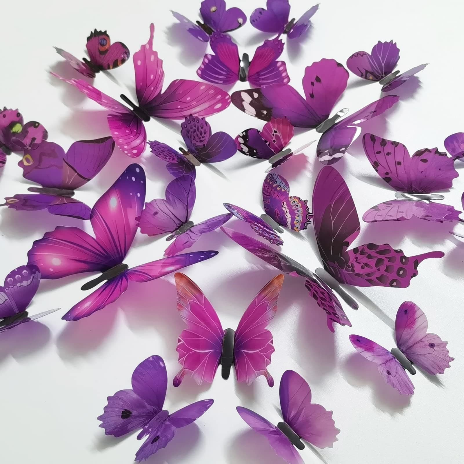 EwongButterfly Wall Decals 24PCS Room Decor Wall Art 3D Butterflies Mural Sticker Home Decoration Kid Girl Bedroom Bathroom Nursery Classroom Office Party Removable Decorative (Purple)