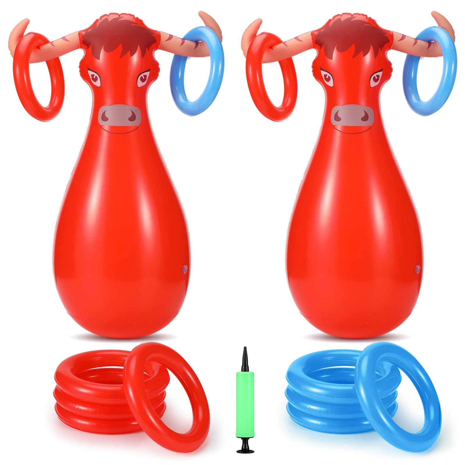 2 Pcs Inflatable Ring Toss Set Include 2 Inflatable Base 12 Rings for Cowboy Fiesta Rodeo Luau Beach Pool Birthday Party Supplies
