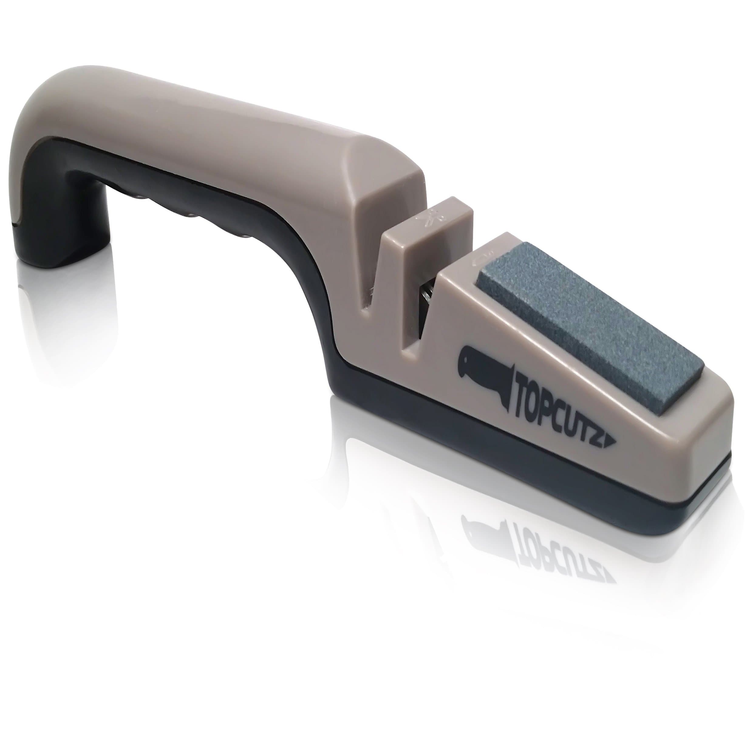 Top Cutz Knife Sharpener, 3 in 1 Sharpening Tool, Best New Design, Includes 8 Honing Wheels for a Sharp Edge, Built in Coarse Sharpening Stone to Repair Damaged Blades, Special Slot for Scissors