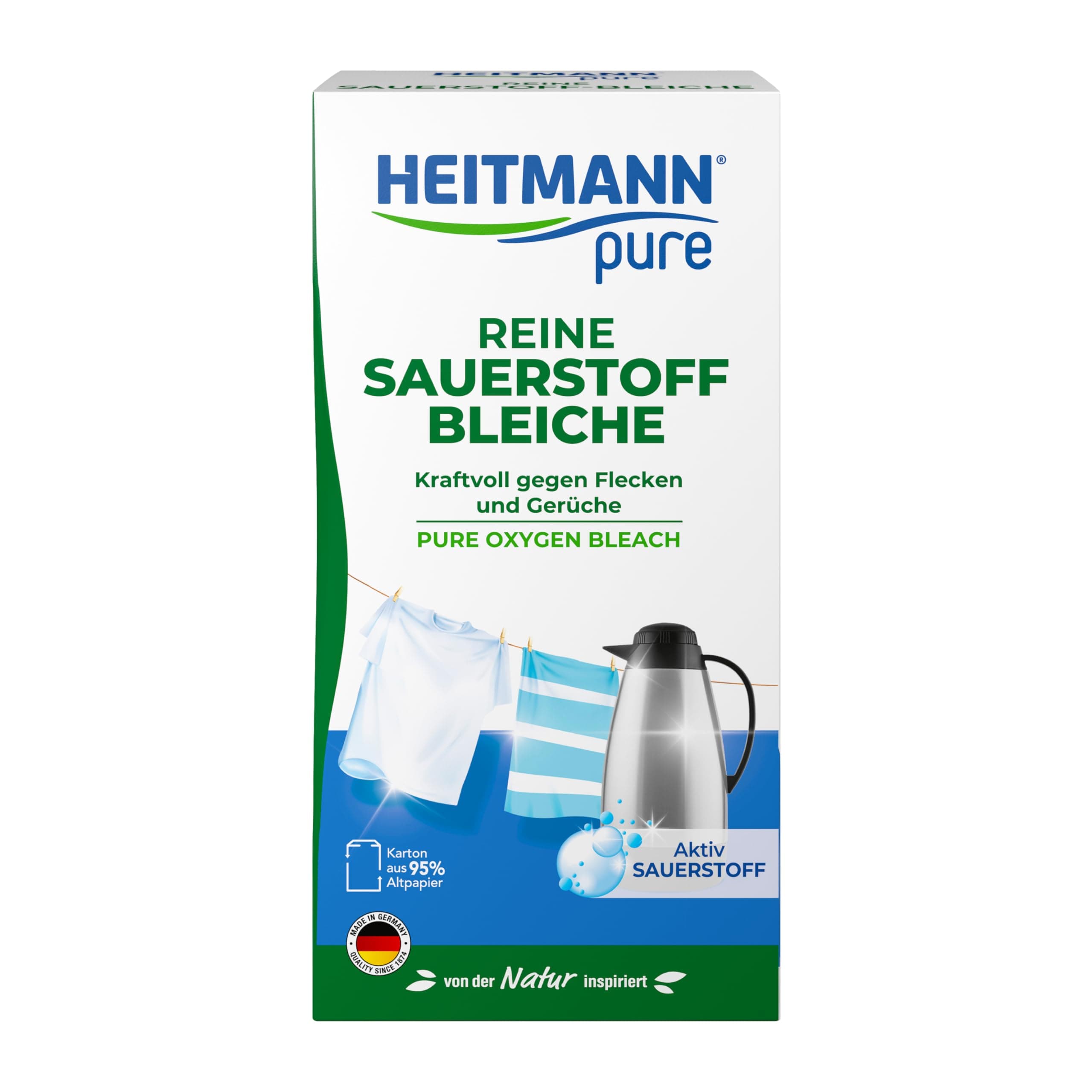 HEITMANN pure Reine Sauerstoffbleiche: Ökologisches Bleichmittel, hohe Waschkraft gegen Flecken & Schmutz, 1 x 350 g