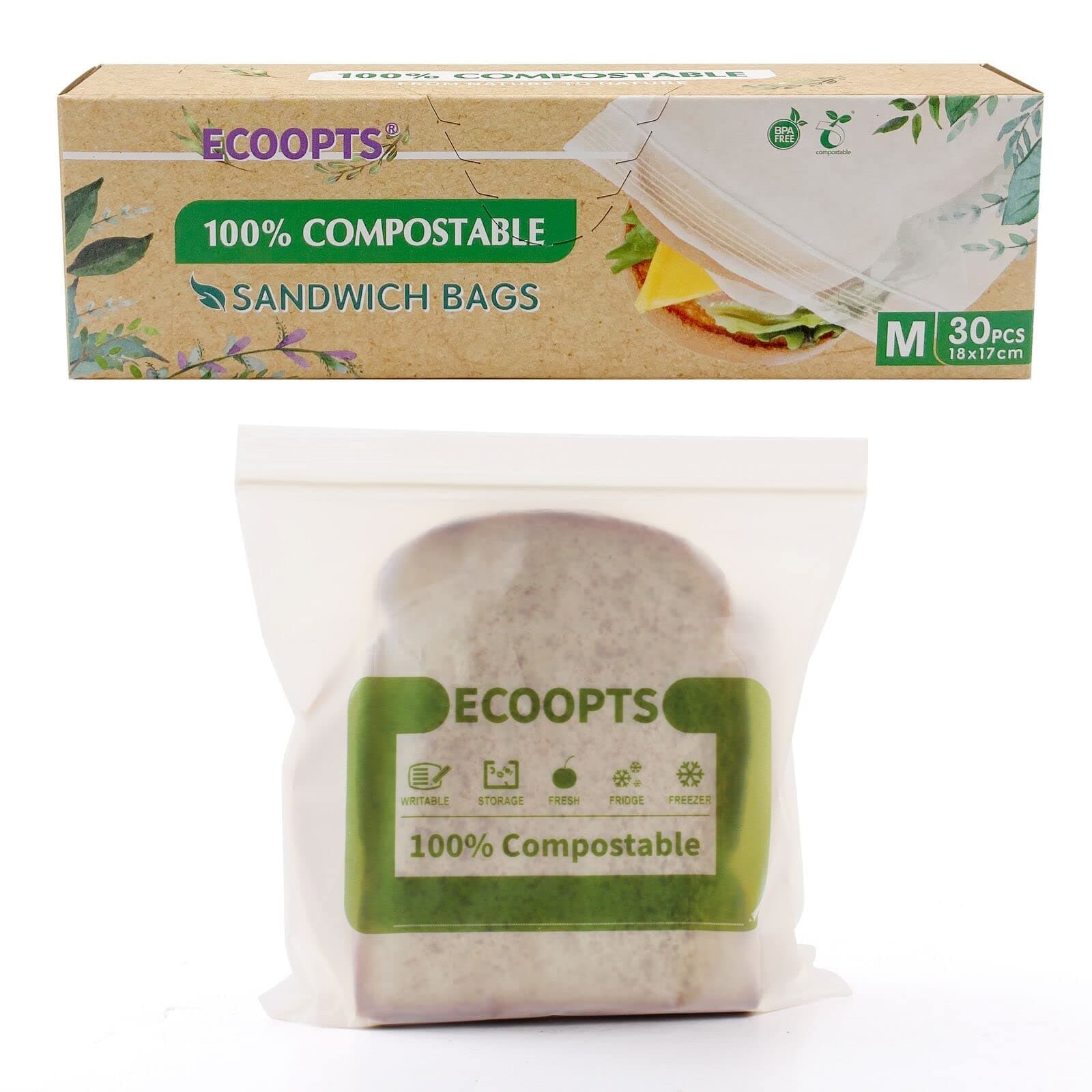 100% Compostable Sandwich Zip Bag | ECO-Friendly Food Storage Bags | Freezer Bag | Plant-Based BPA-free | Seal well for Fruit,Food and Snack (M)