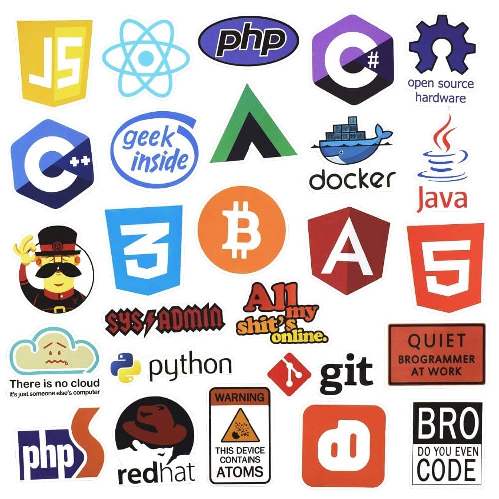Krassu - 50 Pcs Internet Java JS PHP HTML Cloud Docker Bitcoin Programming Language APP Logo Cool Stickers Laptop Car DIY Stickers