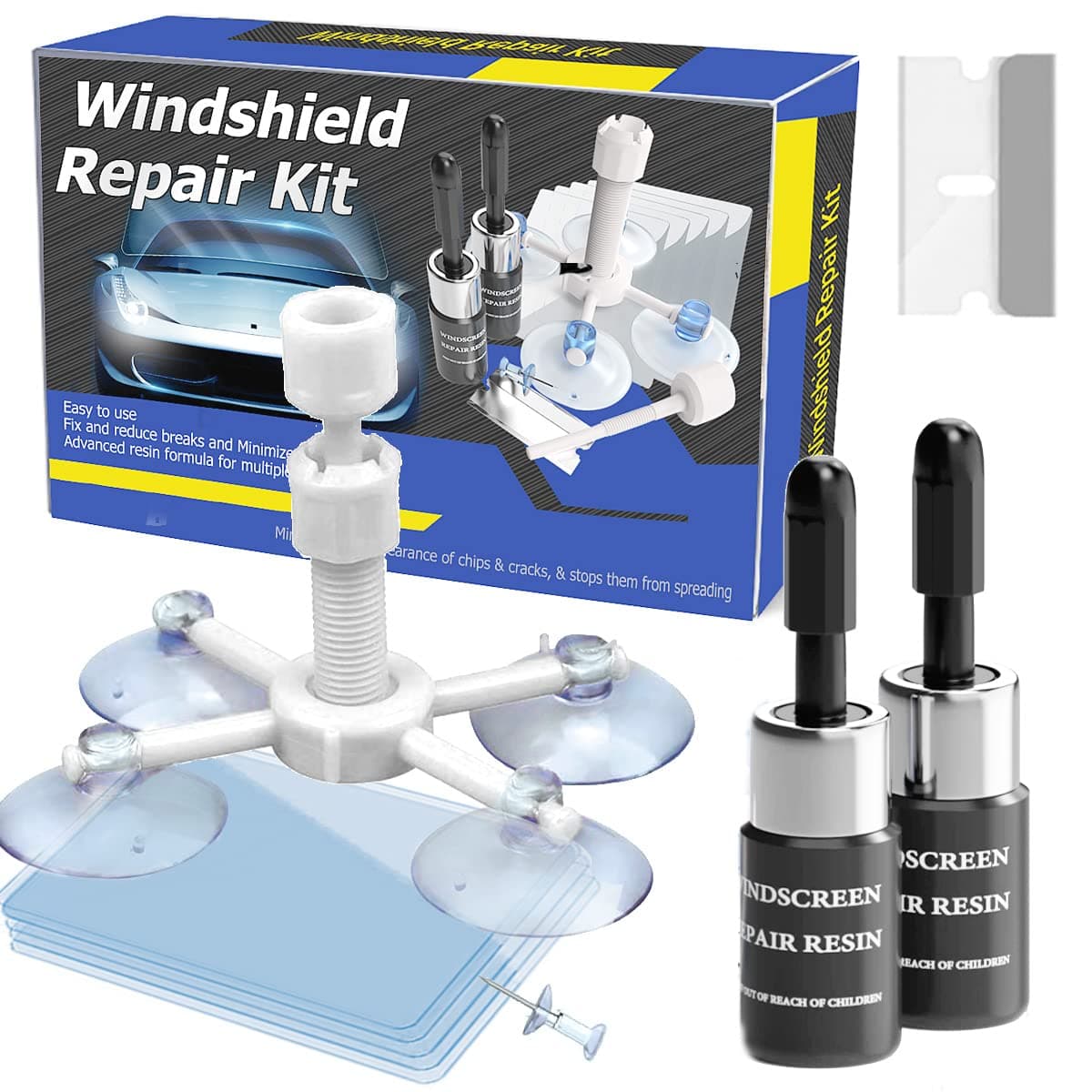 Windshield Repair Kit, Glass Repair Kit, Automotive Glass Nano Fluid Glass Repair Kit for Chips, Cracks, Star-Shaped, Nicks, Half-Moon, Crescents, Car Windshield Repair kit