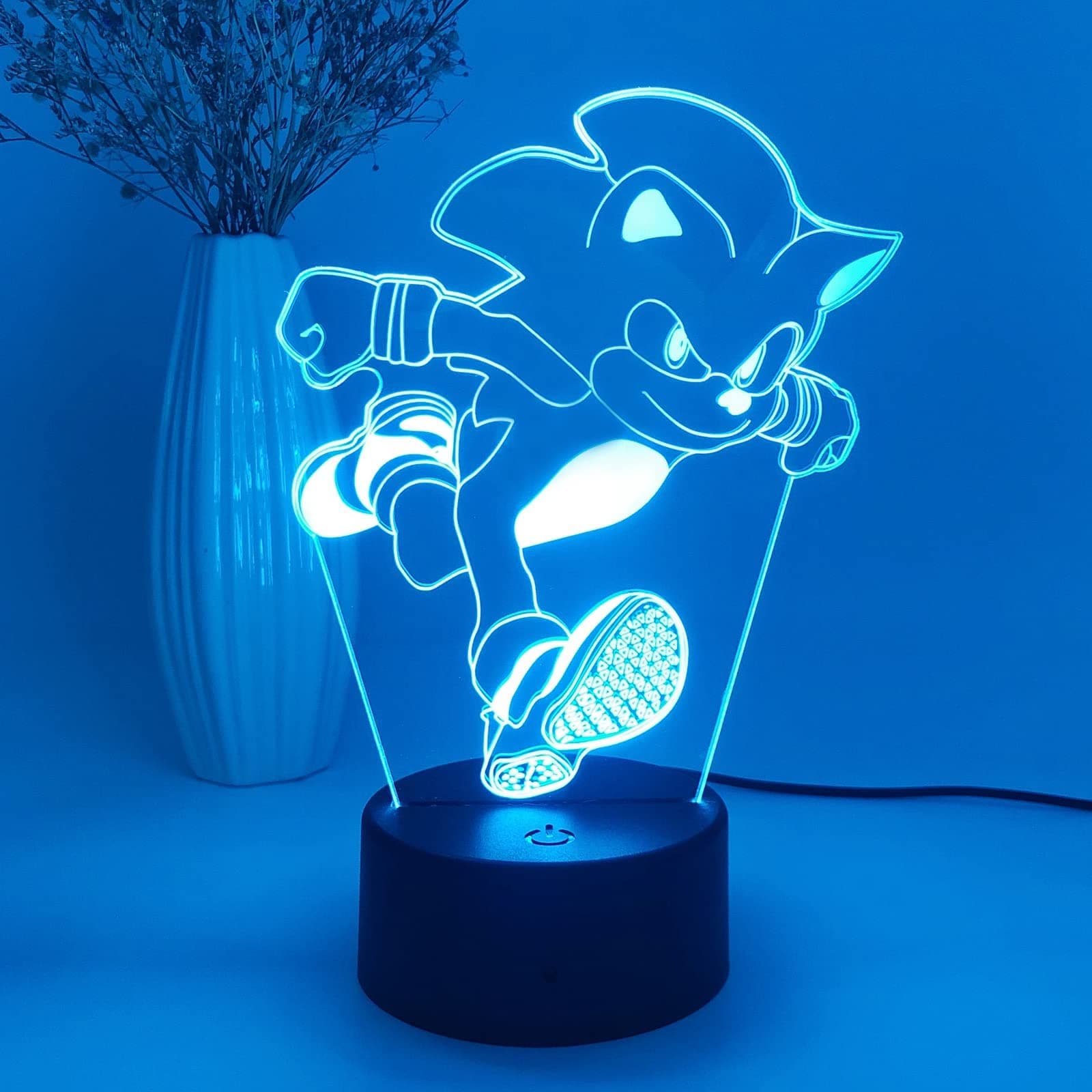 Anime 3D Night Light Sonic The Hedgehog Two 3D Illusion Night Light 16 Colors with Remote Control Table Lamp Kids Bedroom Decorations Stuff Creative Gift for Boys Girls