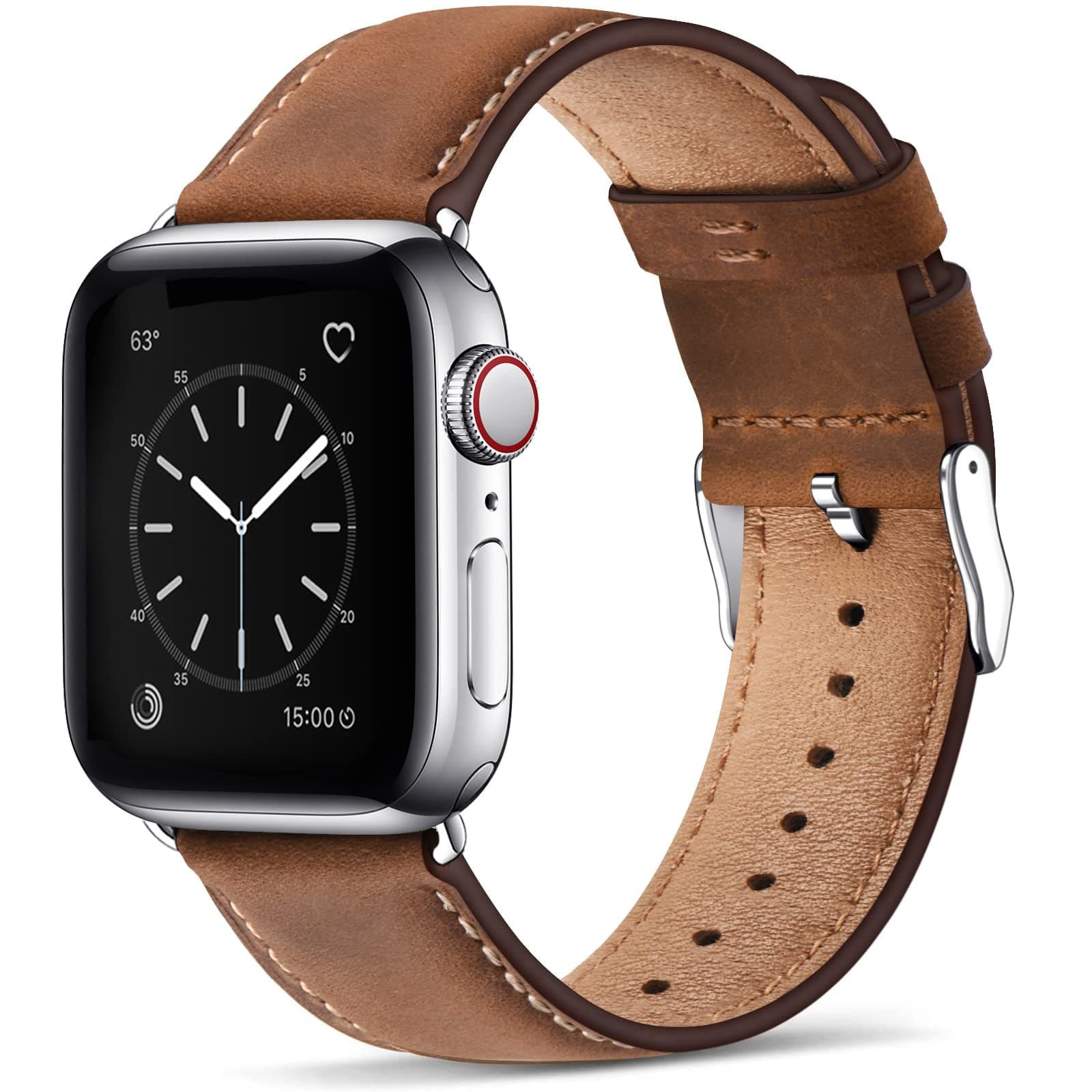 SUNFWR Leather Bands Compatible with Apple Watch Band 42mm 44mm 45mm 46mm 49mm for Men Women, Top Grain Genuine Leather Replacement Strap for iWatch Ultra2 Ultra SE2 SE Series 10 9 8 7 6 5 4 3 2 1