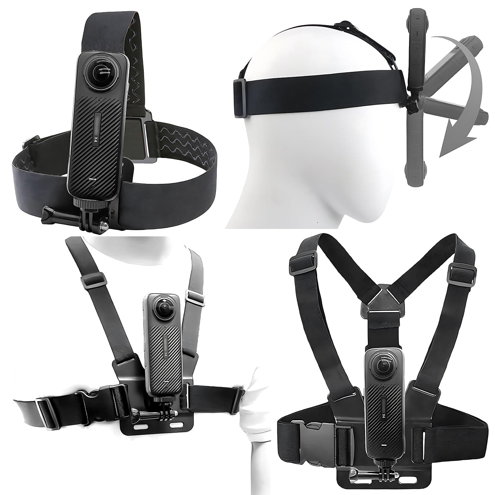 Chest Mount Harness Chesty Vest Head Mount Strap Kit for Insta 360 X5 X4 X3 X2 X ACE Pro ONE RS R GO 2 3, Compatible with GoPro Hero 12 11 10 9 8 7 6 5 4 3+ Max, DJI Osmo Action 4 3 2 Cameras