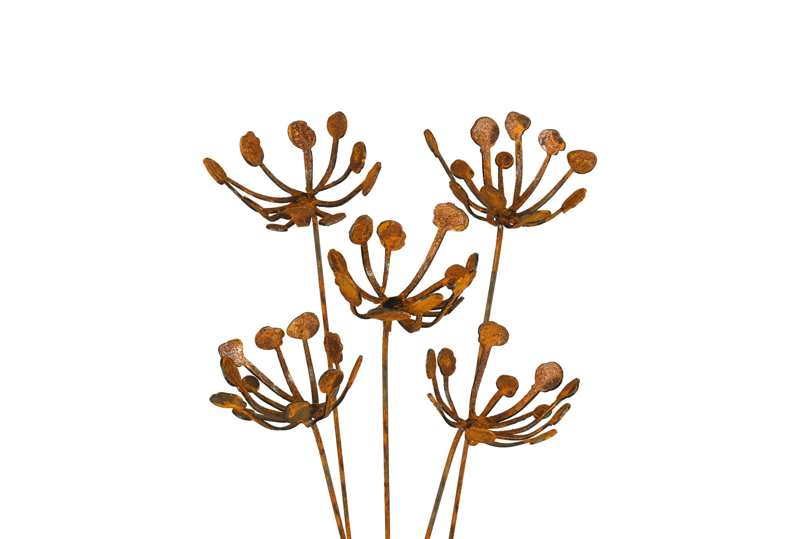 Metal Flower Arrangement 3 or 5-Piece Set, Rusty Finish, Made in USA (Set of 5)