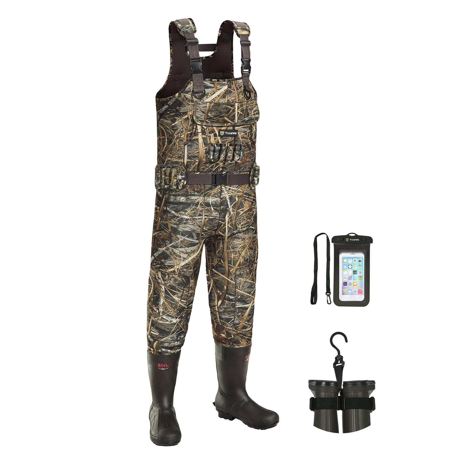 Chest Wader, Camo Hunting Wader for Men, Waterproof Cleated Neoprene Bootfoot Wader, Insulated Hunting & Fishing Wader Realtree MAX5 Camo(600G & 800G Insulation)