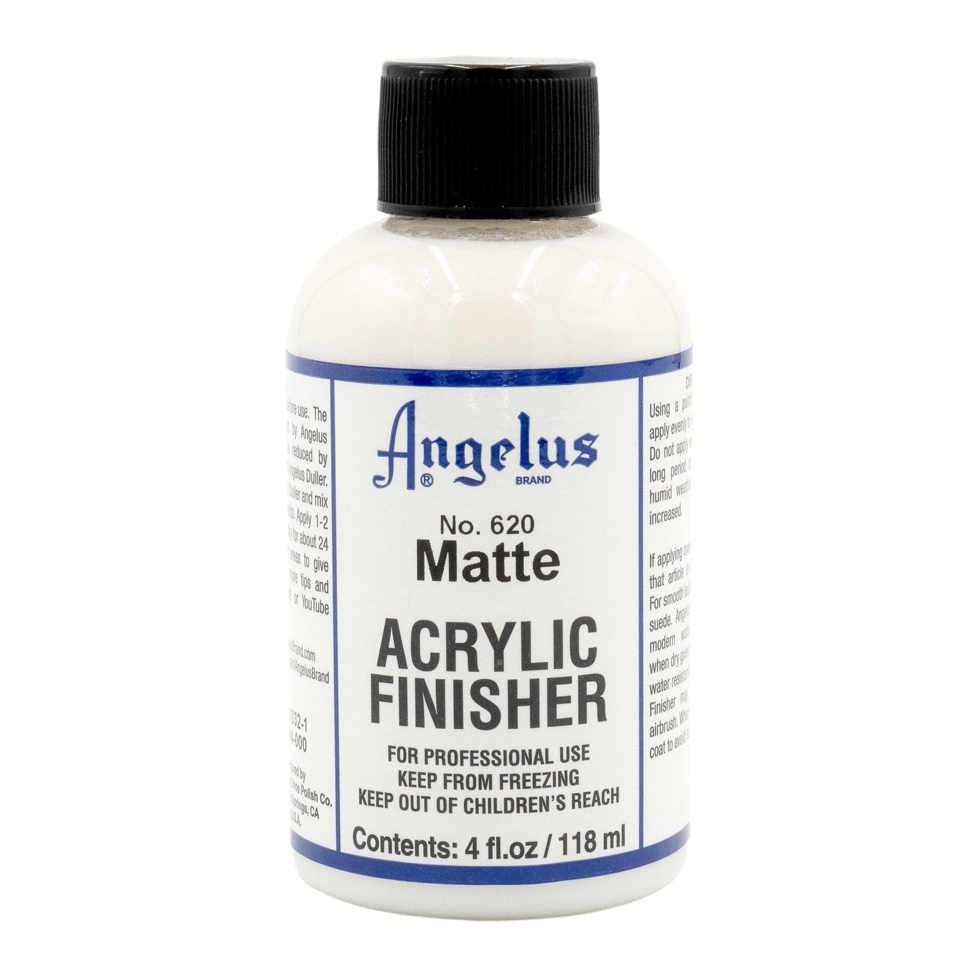 Angelus Matte Acrylic Finisher 4 fl oz – Flexible Clear Coat for Leather Shoes, Bags, Jackets & Accessories, Matte Acrylic Sealer Varnish for Leather Craft & Restoration. No. 620