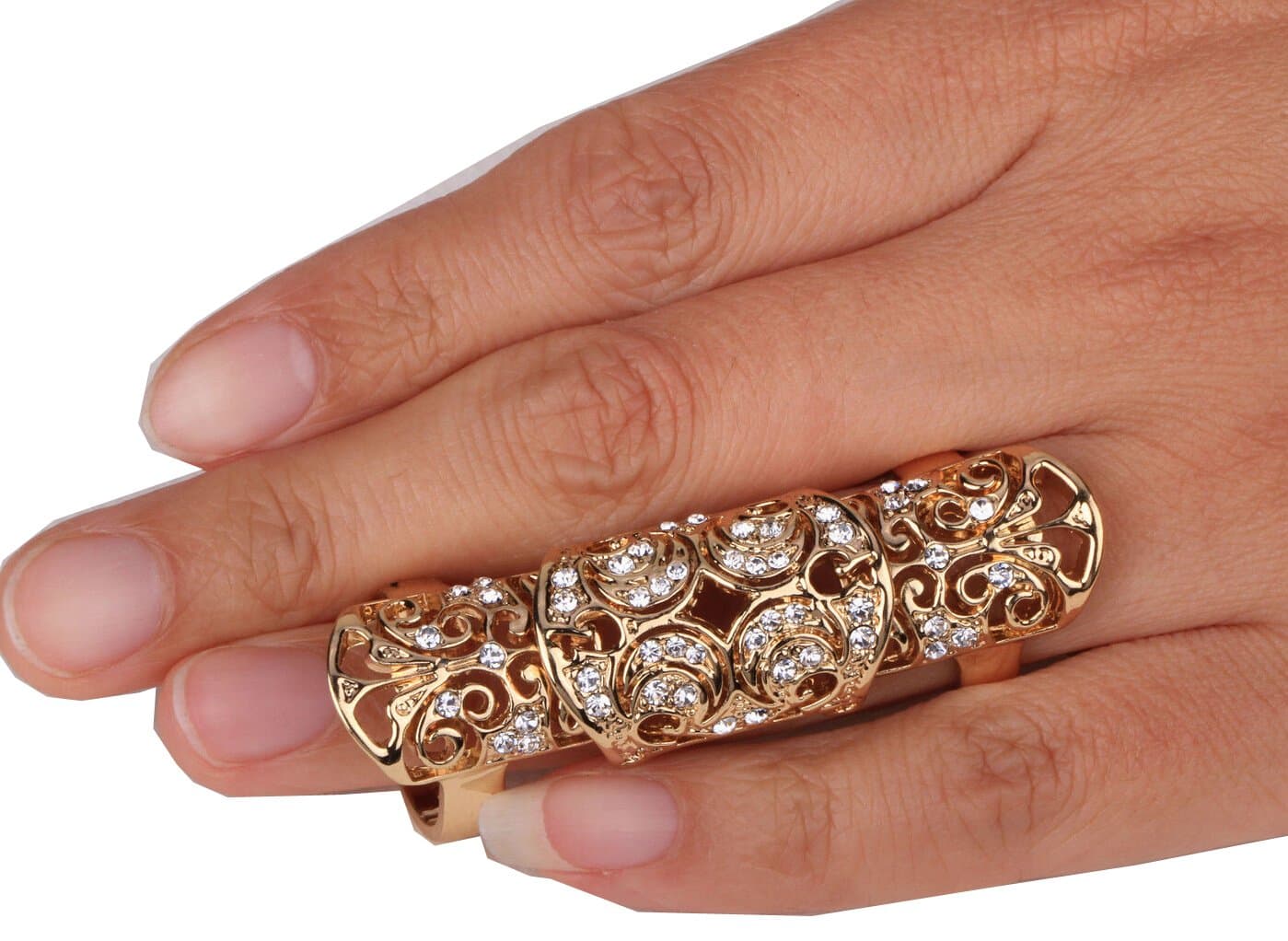 Kingde Punk Rock Gold Double Full Finger Knuckle Adjustable Armour Ring(R127)