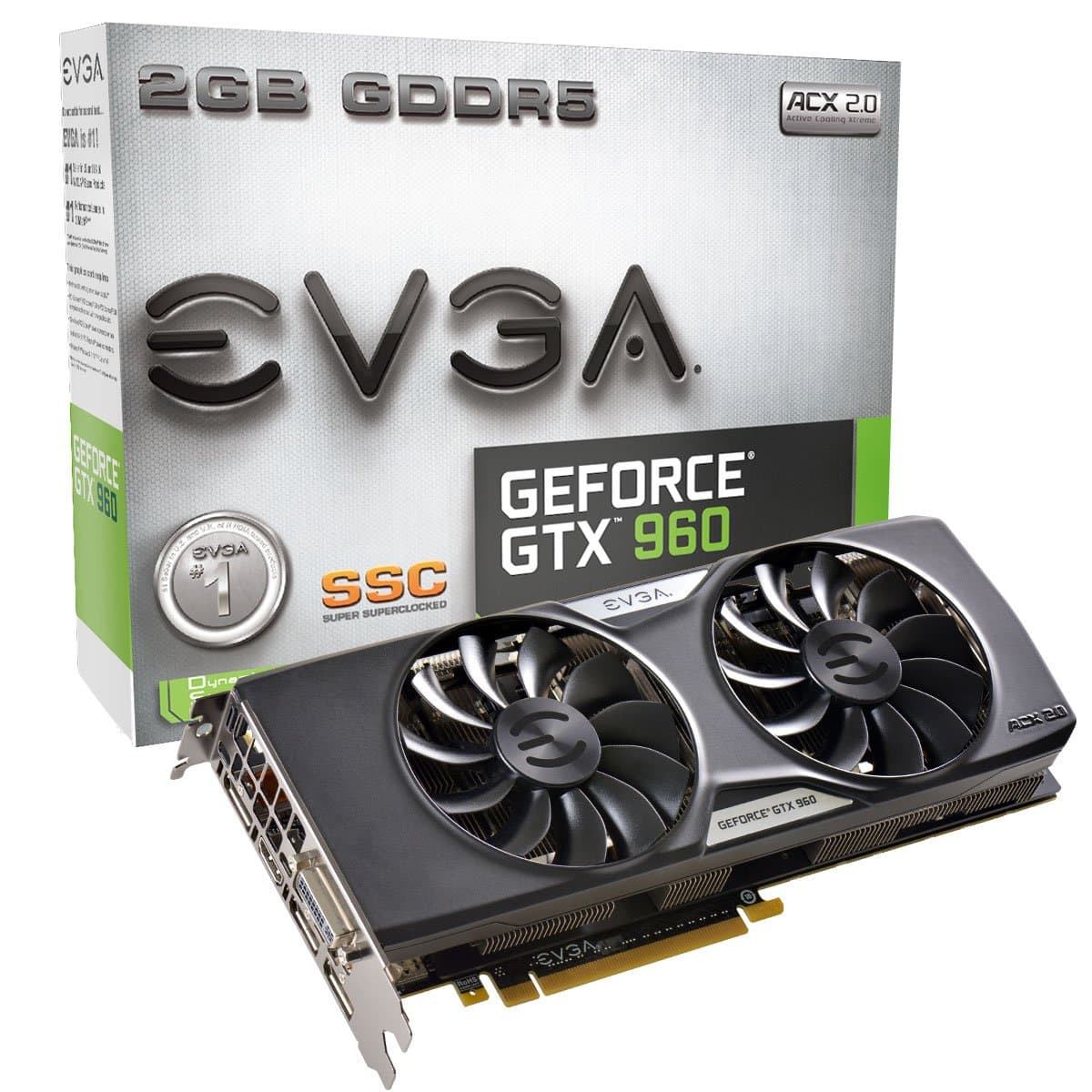 EVGA GeForce GTX 960 2GB SSC GAMING ACX 2.0+, Whisper Silent Cooling Graphics Card 02G-P4-2966-KR