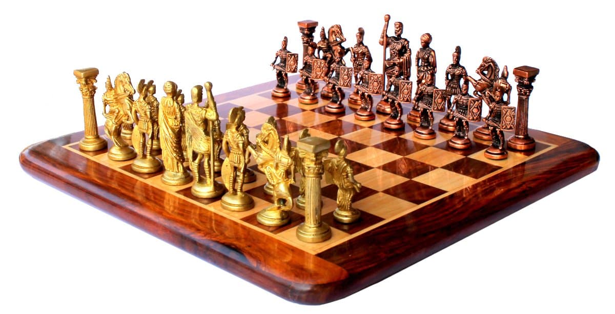 StonKraft -15" x 15" - Rosewood Chess Game Board Set with Brass Roman Chess Pieces,for adult