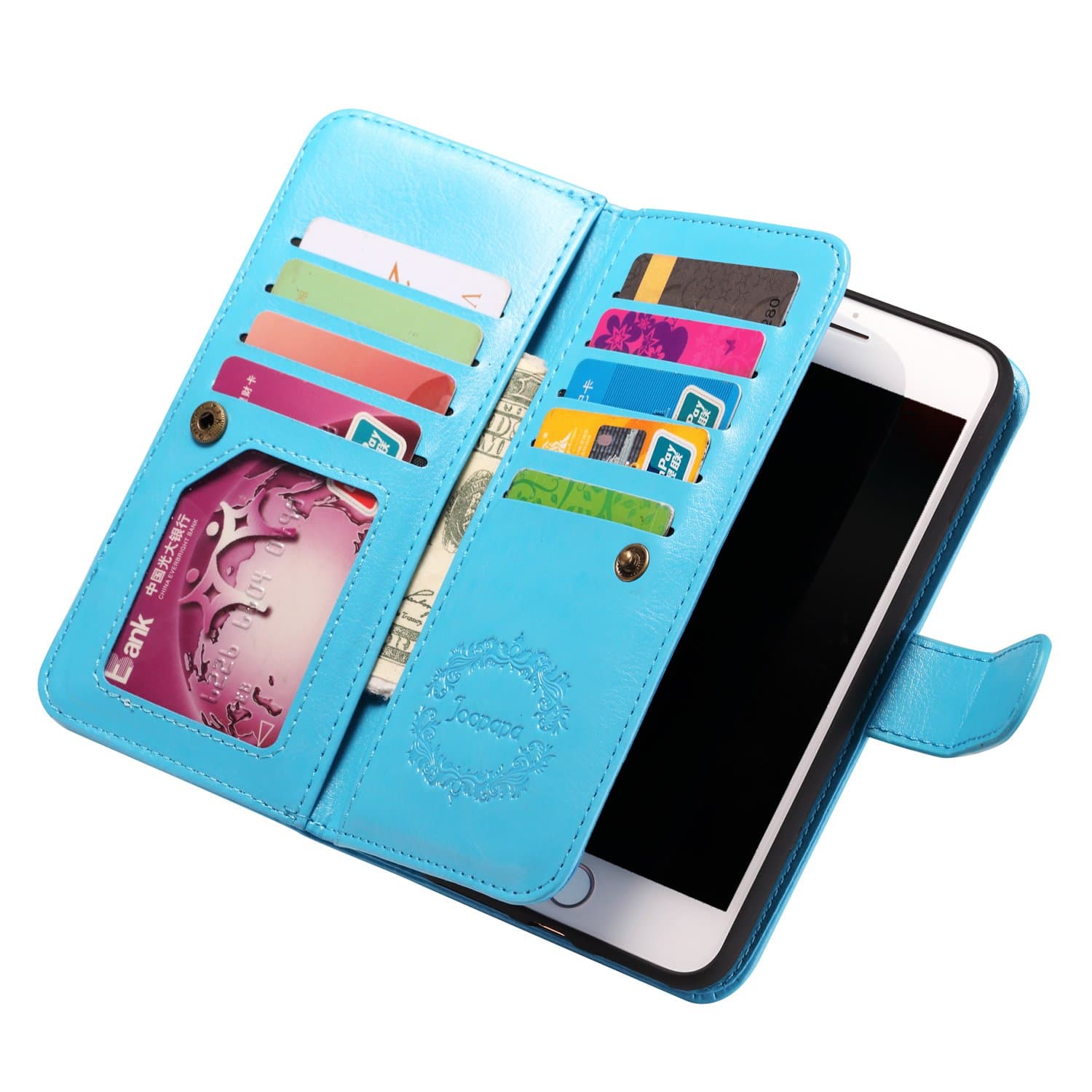 iPhone 7 Plus Case, iPhone 7 Plus Wallet case, Pu Leather Magnet Stand Wallet Credit Card Holder Flip Case Cover Built-in 9 Card Slots Case for Apple iPhone 7 Plus (Blue)