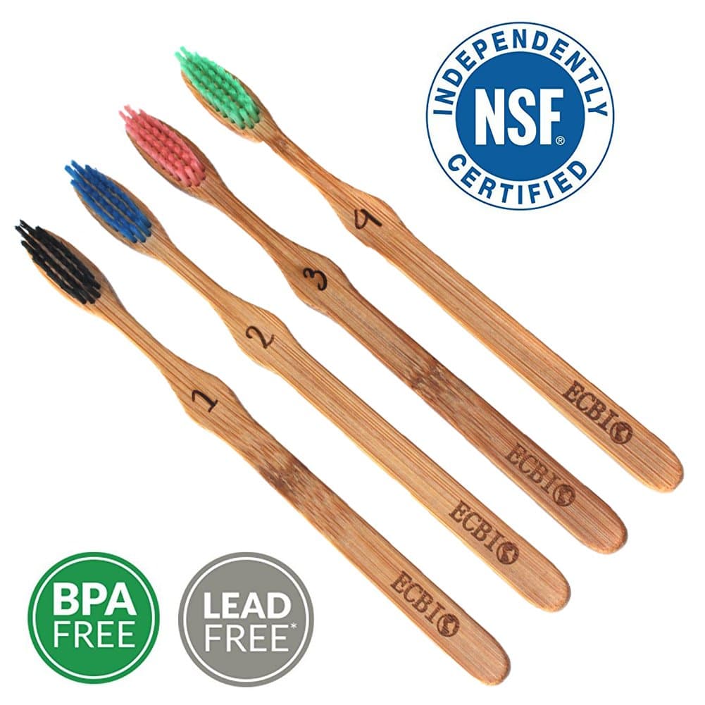 Tiradent Bamboo Toothbrush With Charcoal Infused Soft Bristles - Natural Toothbrush - Travel Toothbrush - Eco Friendly, Biodegradable Toothbrush