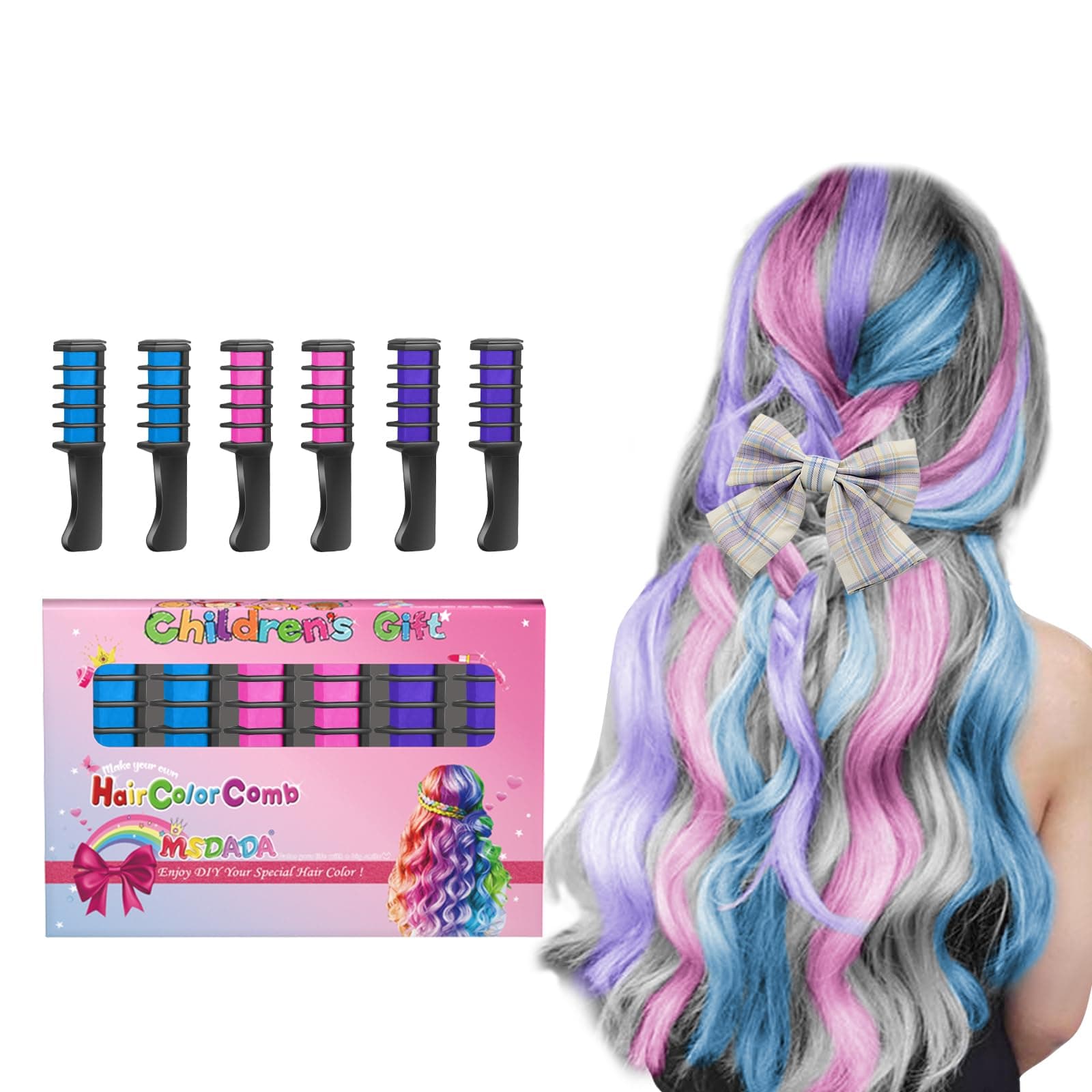New Hair Chalk Comb Temporary Hair Color Dye for Girls Kids with Light Color Hair, Washable Hair Chalk for Girls Age 4 5 6 7 8 9 10 Birthday Cosplay DIY Chrldren's Days(Blue & Pink & Purple)