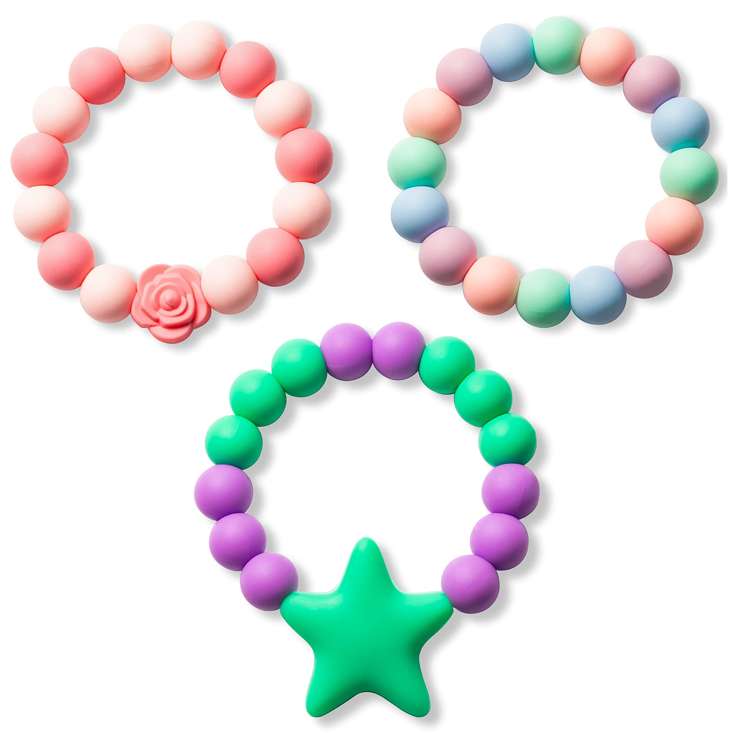 3pcs Sensory Bracelet for Kids, Rose Star Shape Jewelry for Toddlers Children Adults Baby Shower Birthday Gift