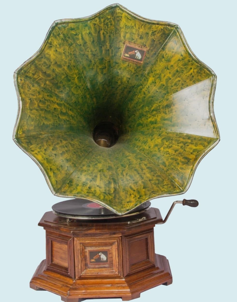 Antiques World Antique Machine Vintage Green Horn Hmv 90's Gramaphone Old Music Box Phonograph AWUSAHB 09
