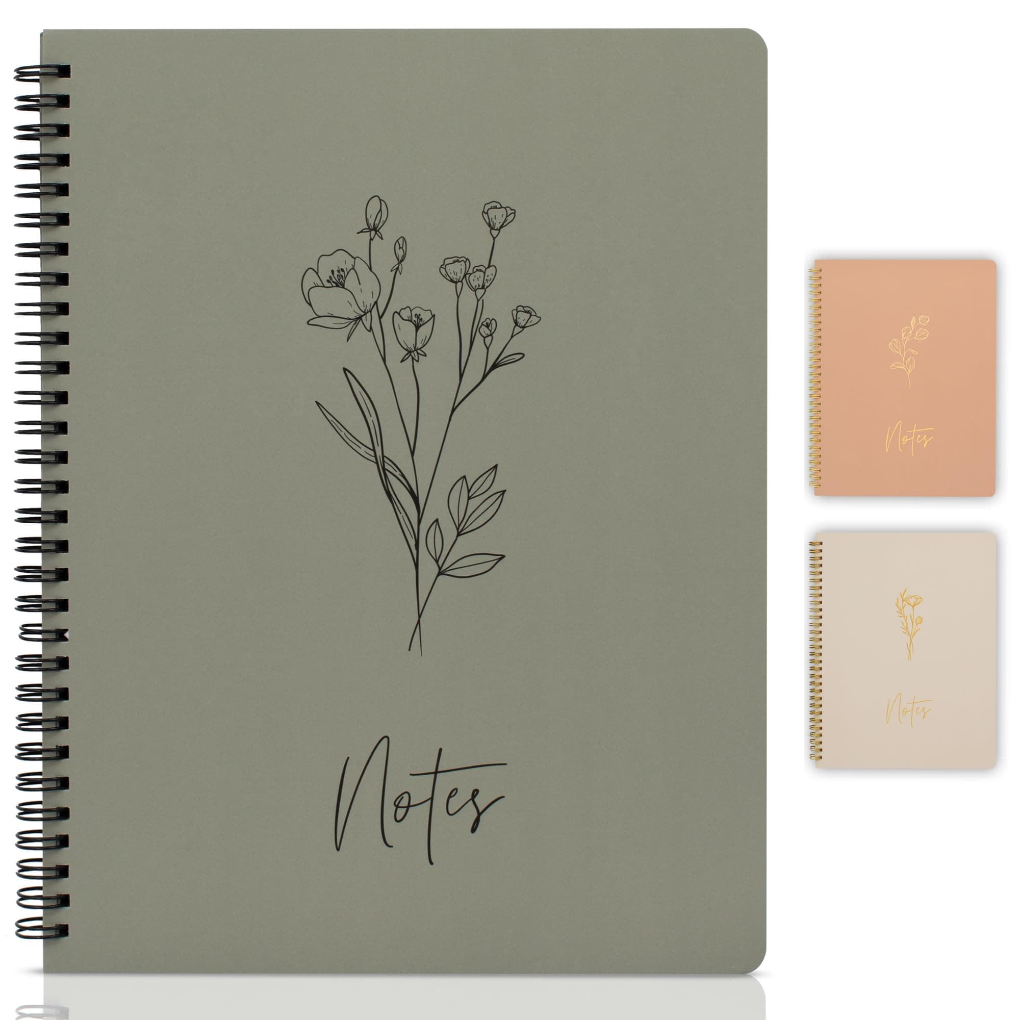 Aesthetic Spiral Notebook Journal For Women - Cute Dark Green 10.5 x 8.5 College Ruled To Do List Notepad With Large Pockets - Perfect to Stay Organized and Boost Productivity at Work or School