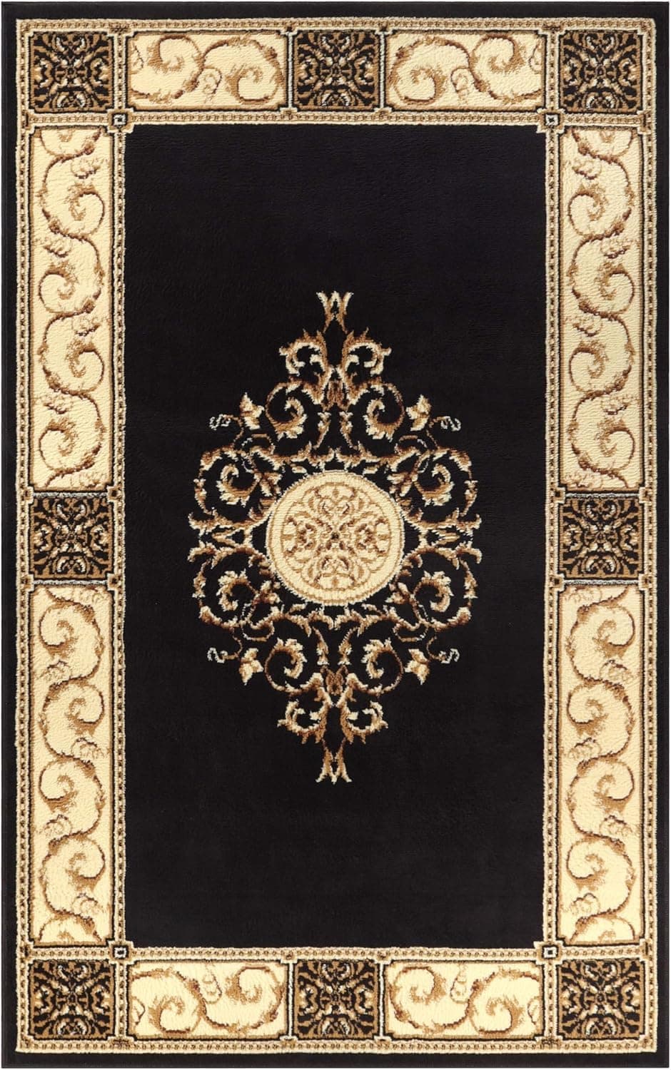 Superior Elegant Medallion Collection 4' x 6' Area Rug, Attractive Rug with Jute Backing, Durable and Beautiful Woven Structure, Floral Medallion Rug with Broad Border - Coffee